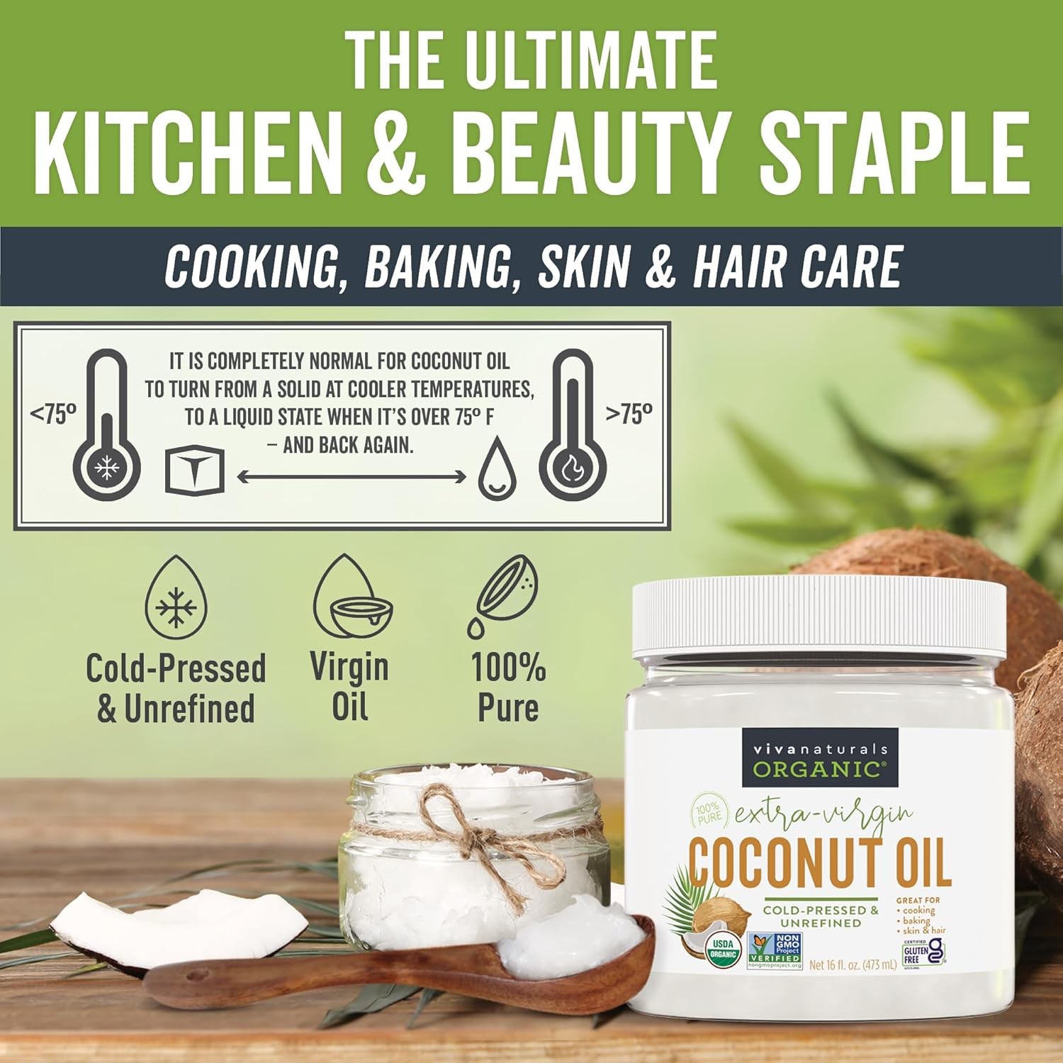 Aceite De Coco Organico Extra Virgen Para Cabello Piel Comestible Natural Virgin