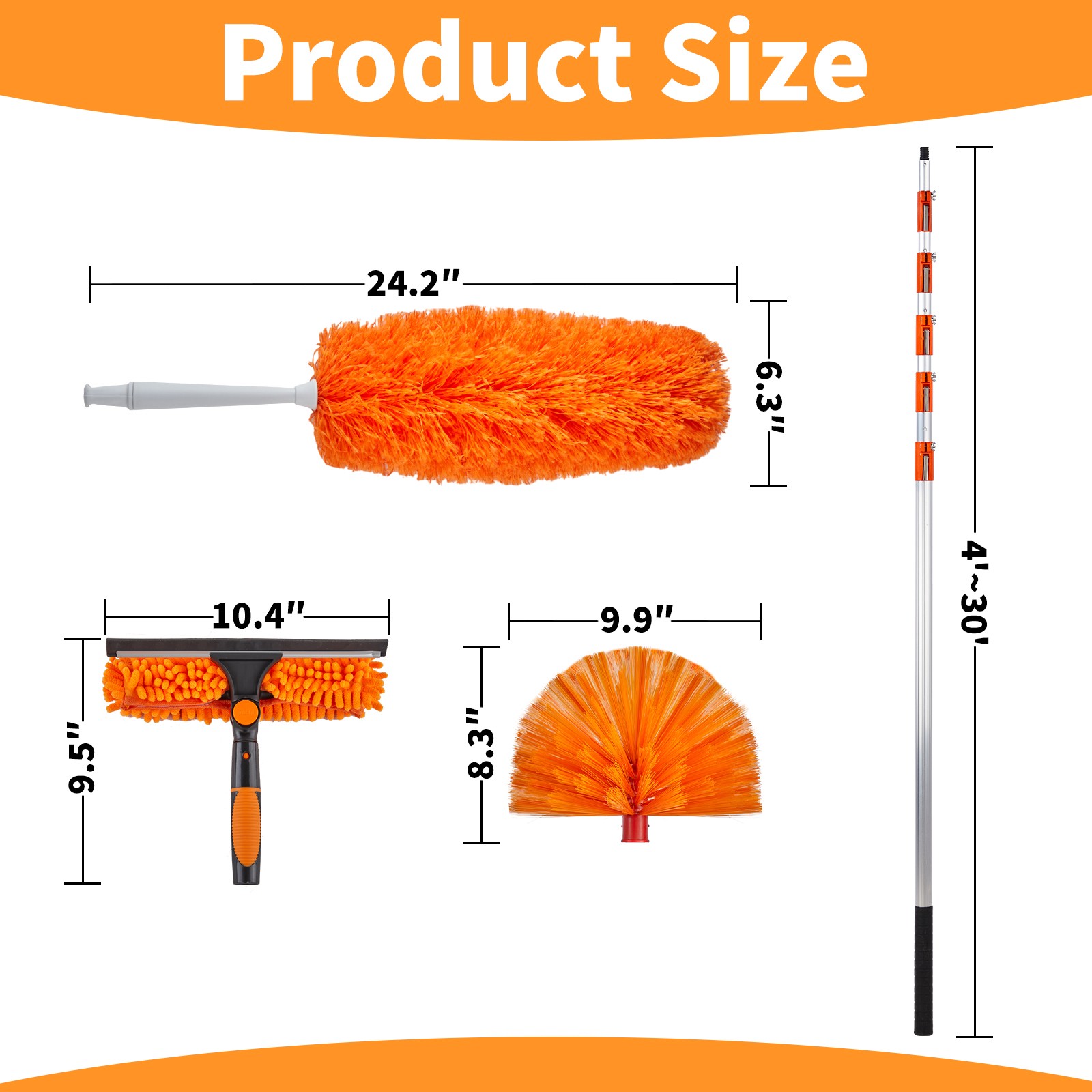 12/24/30ft Reach Duster Kit with 4-12 ft Extension Telescopic Pole US