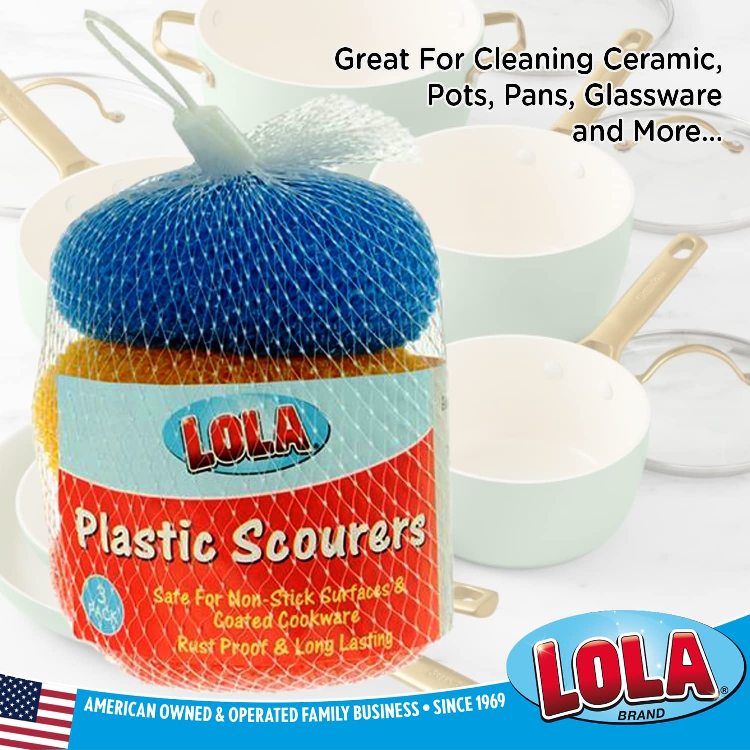 Plastic Mesh Scouring Pads – 3 Pack, 3.375″ x 1.25″, Non-Scratch Dish Scrubbe…