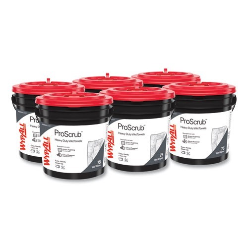 WypAll Clean ProScrub Wipes, Cloth, 9.5×12, Citrus, 75/Bucket, 6 Buckets/Carton