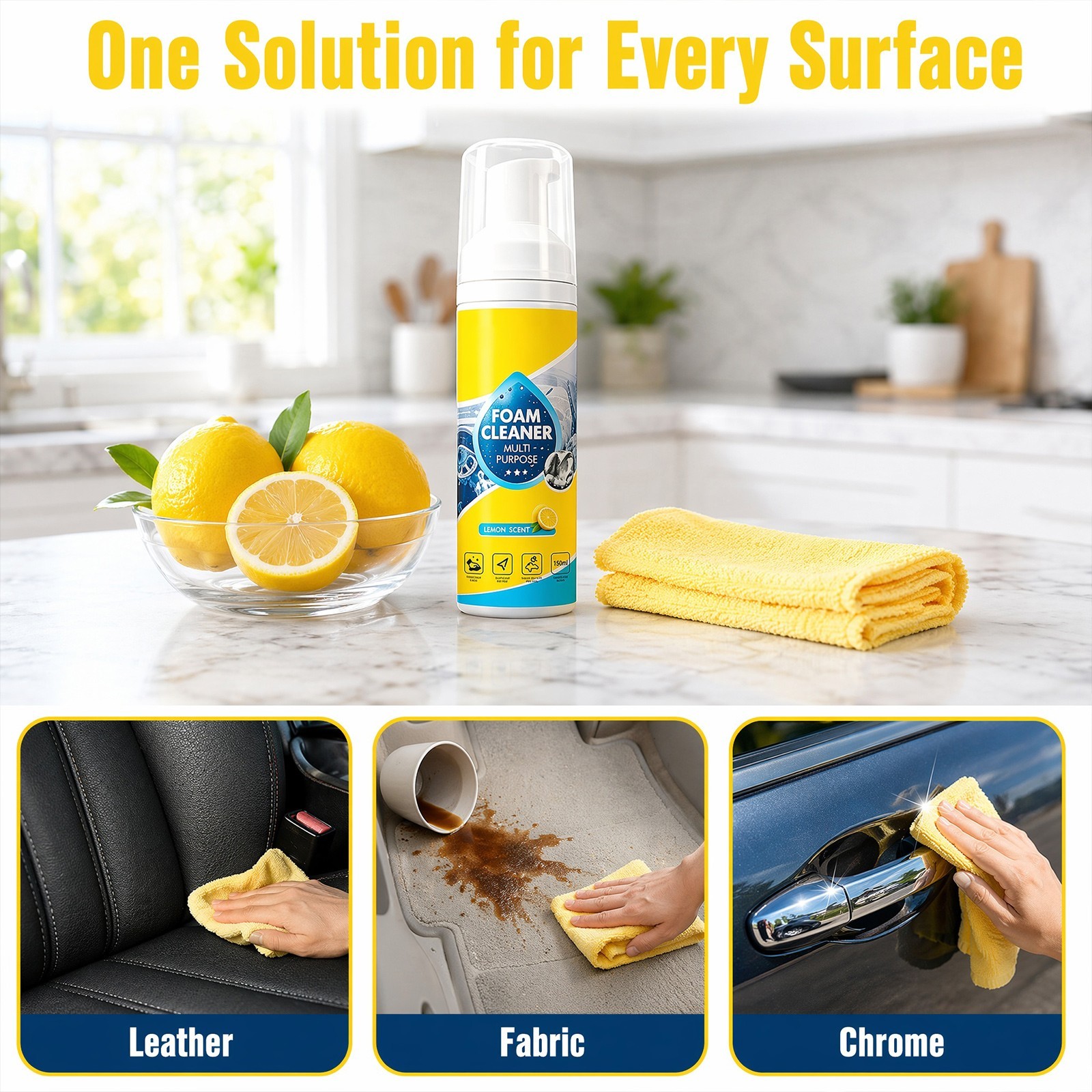 4-in-1 Multi-Enzyme Foam Cleaner, All-Purpose Spray 5oz with Sponge & Towel