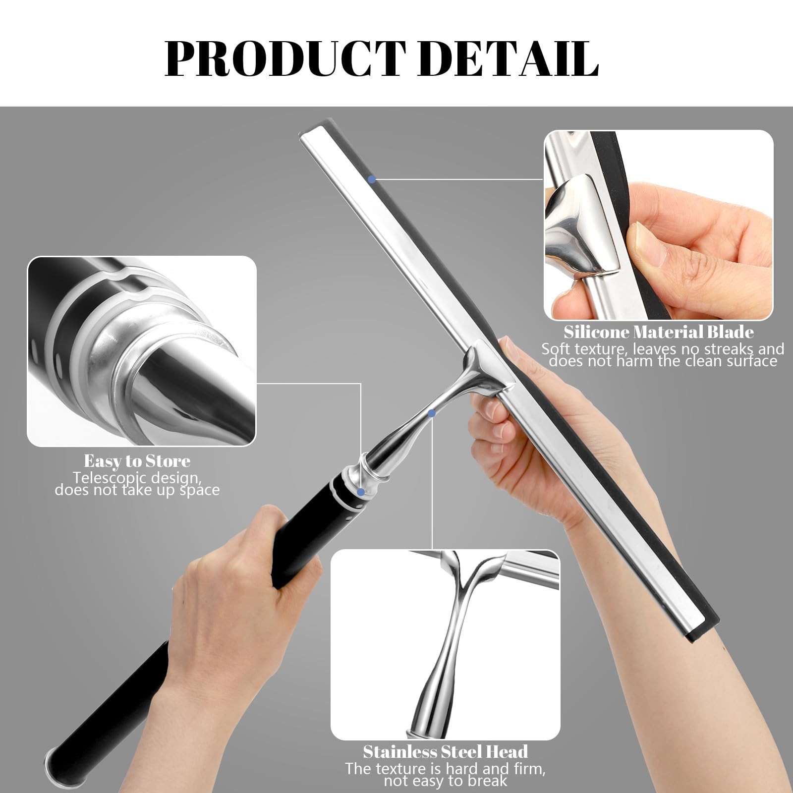Shower Squeegee with Long Handle,Window Squeegee with Extension Pole Squeegee…