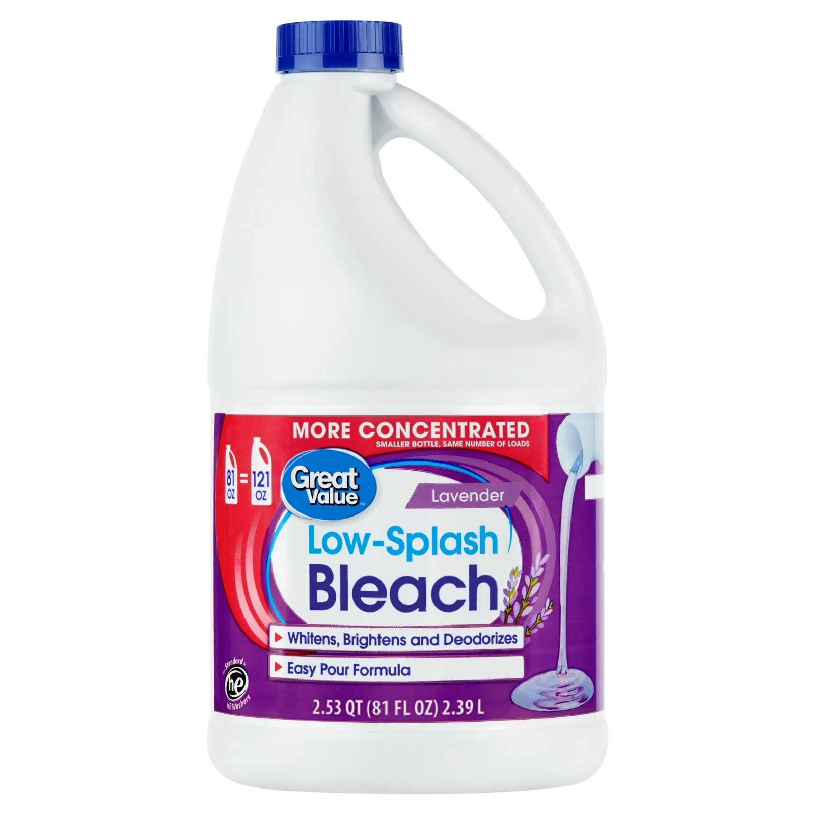 (3 pack) Great Value Low Splash Bleach, Lavender Scent, 81 fl oz