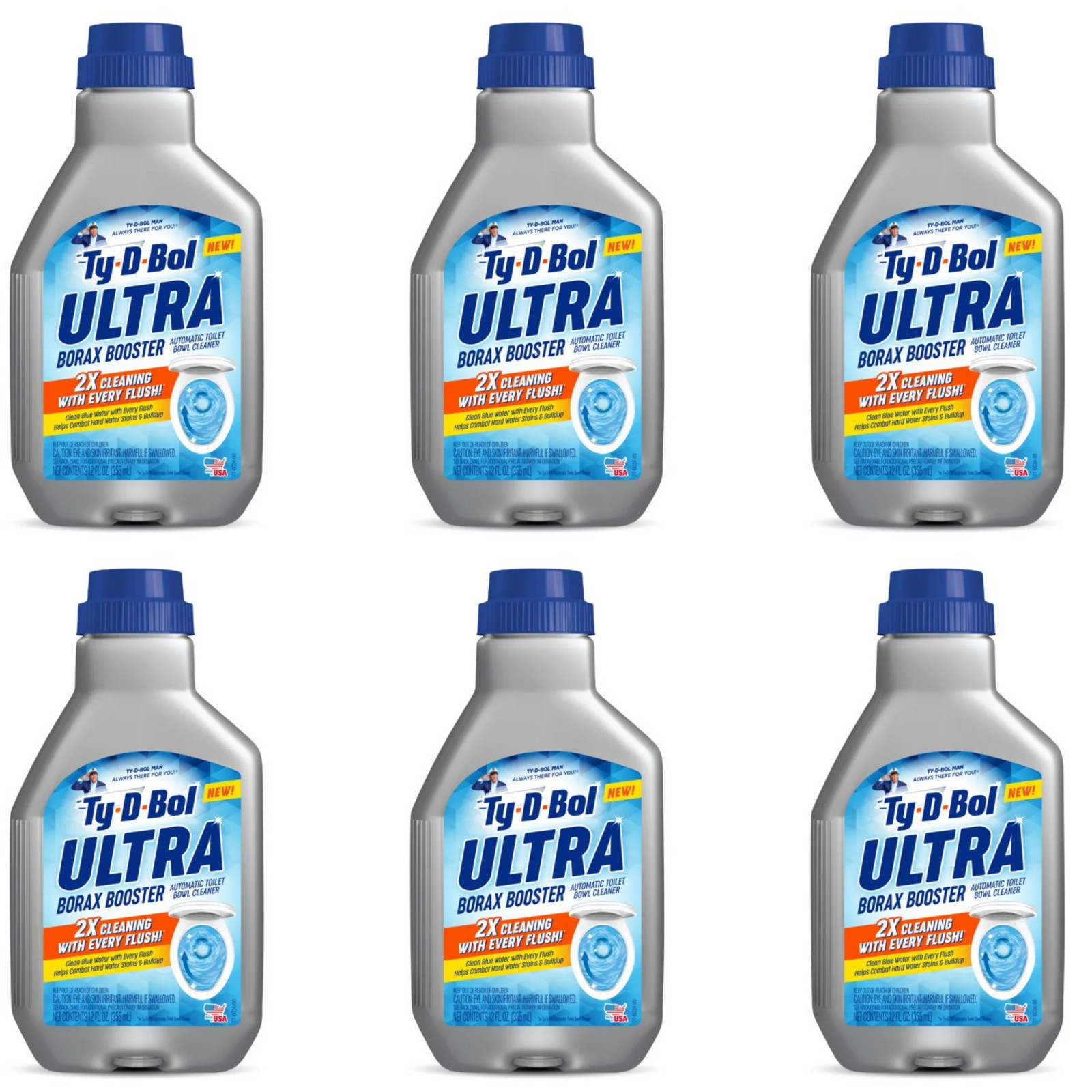 NEW 6 pack TY-D-BOL BLUE ULTRA BOOSTER IN TANK LIQUID TOILET BOWL 2X CLEANER