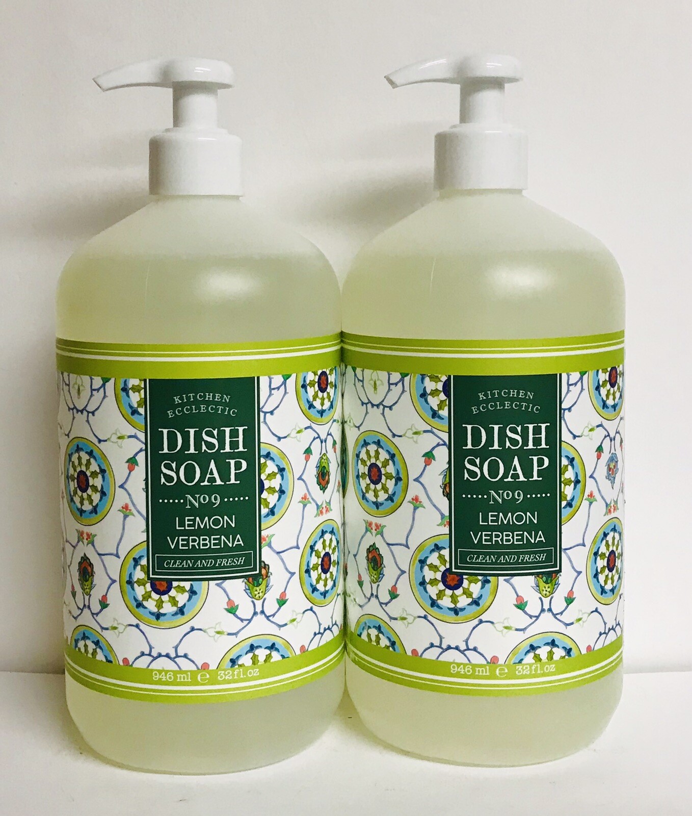 2 Bottles Home & Body Co. ~ Clean & Fresh Lemon Verbena Dish Soap 32 fl oz Each