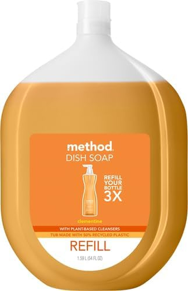 Method Gel Dish Soap Refill, Clementine Scent, Powerful Cleaning Formula, Large