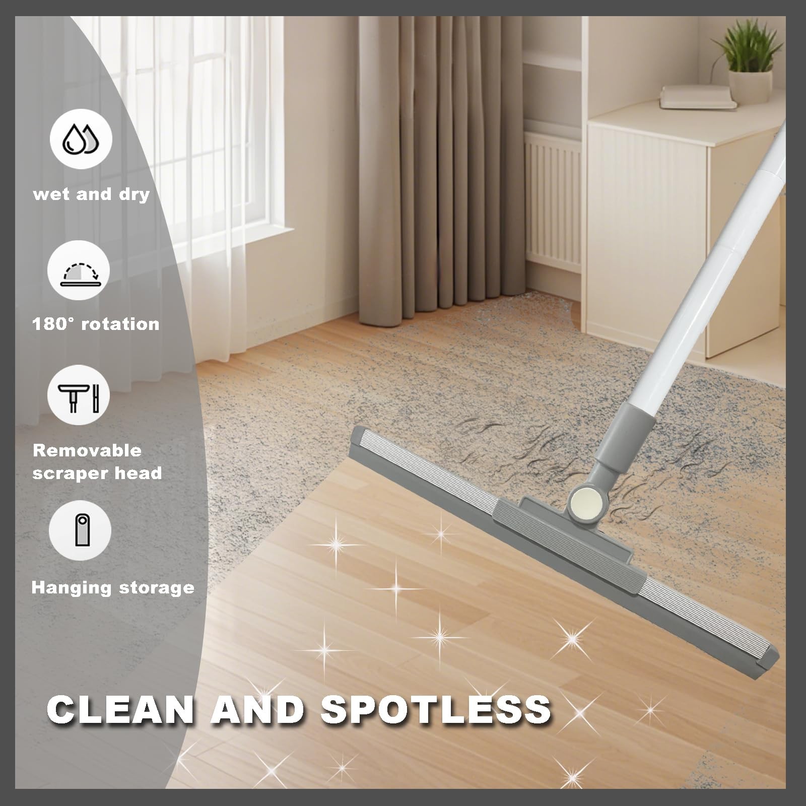 Squeegee Broom for Floor Shower Squeegee with Long Handle Rubber Wiper for Ba…