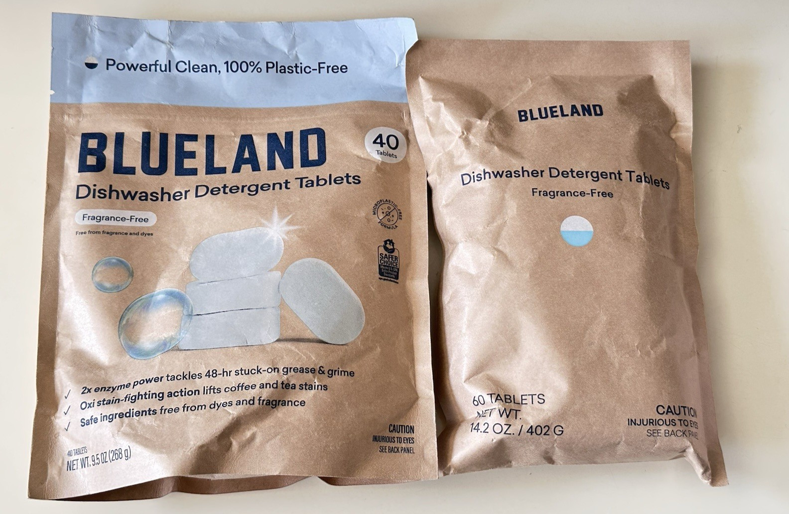 2 LOTS BLUELAND Powder Dishwasher Soap Detergent 14.2 oz + 9.5 oz Fragrance Free