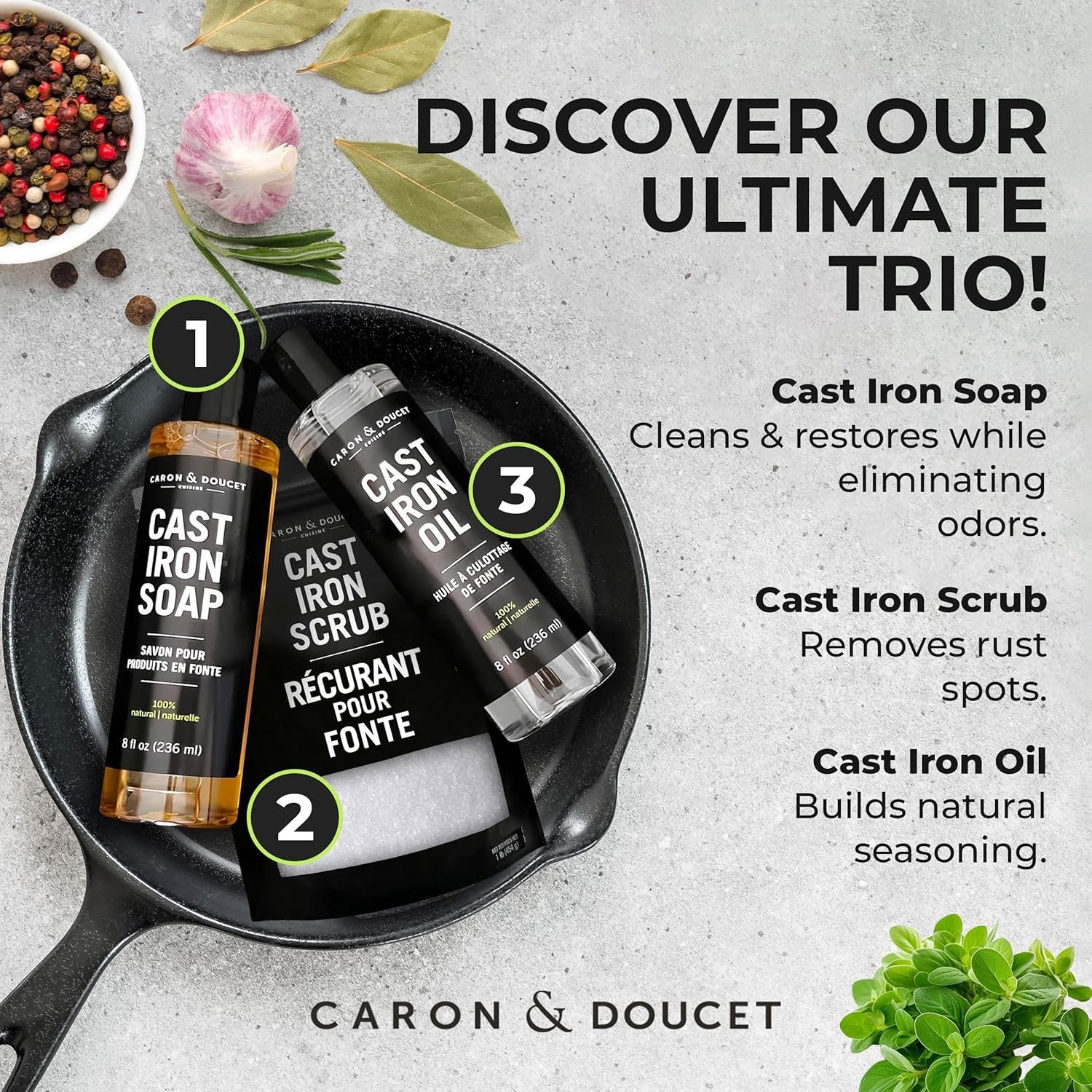 New Ultimate Set: Seasoning Oil, Cleaning Soap & Restoring Scrub | 100% Plant…