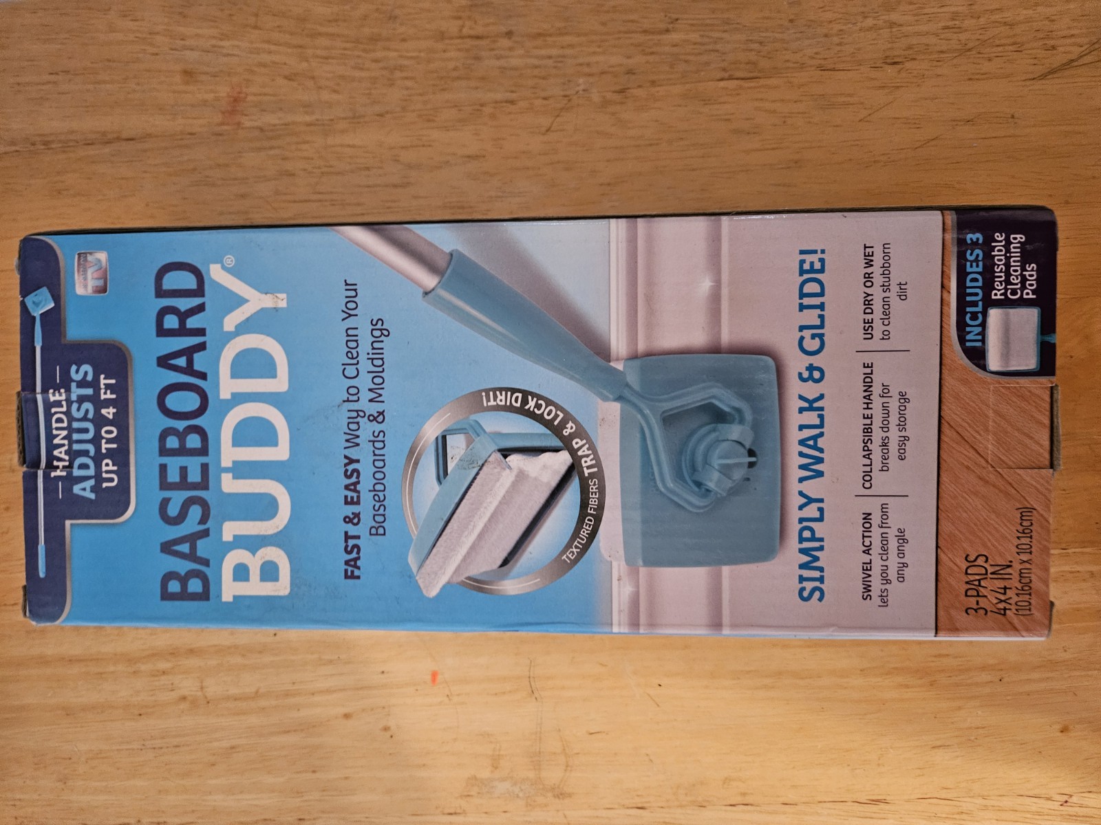 As Seen On TV Baseboard Buddy Baseboard Cleaner +3 Pads Swivelhead Extend Handle