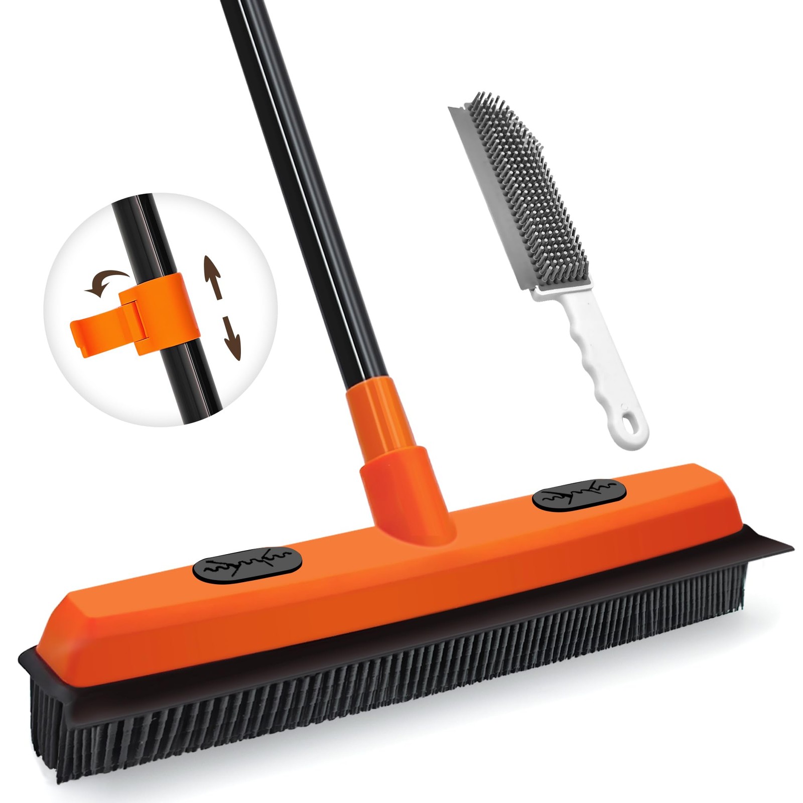 JEHONN Rubber Broom Carpet Rake for Pet Hair Remover, Fur Removal with Squeeg…