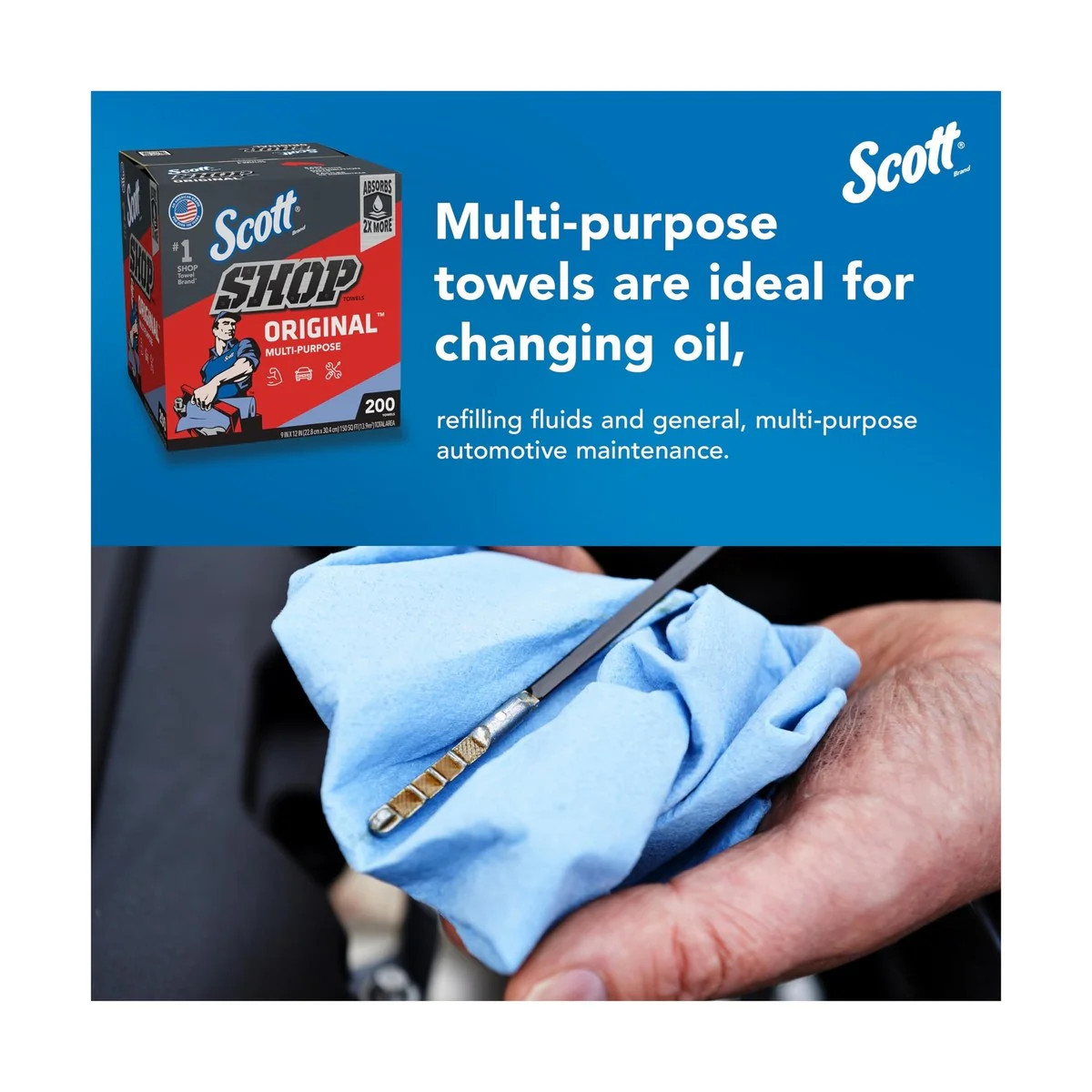 #75190 Scott Shop Towels Original Blue Pop-Up Dispenser Box 200 Towels/Box