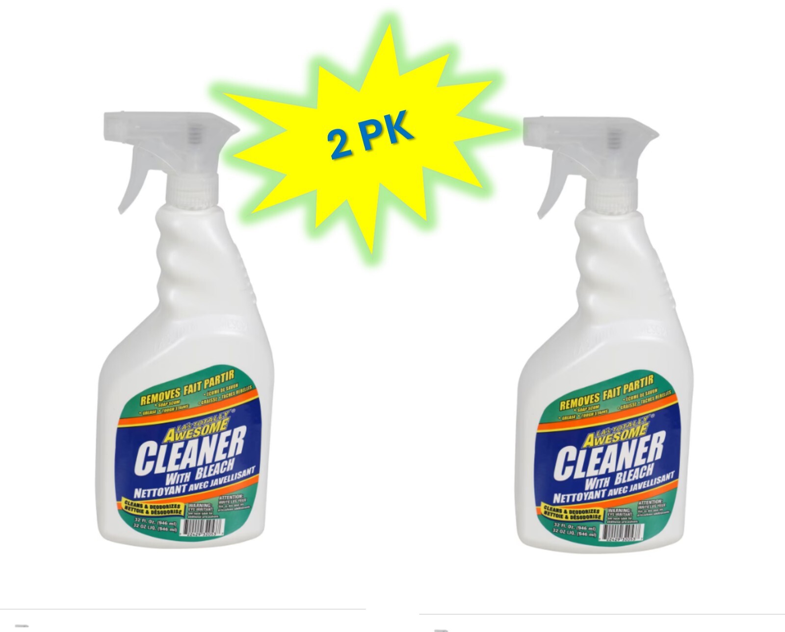 LA’s TOTALLY AWESOME Cleaner 32oz Bottles Cleans & Deodorizes- 2 PK