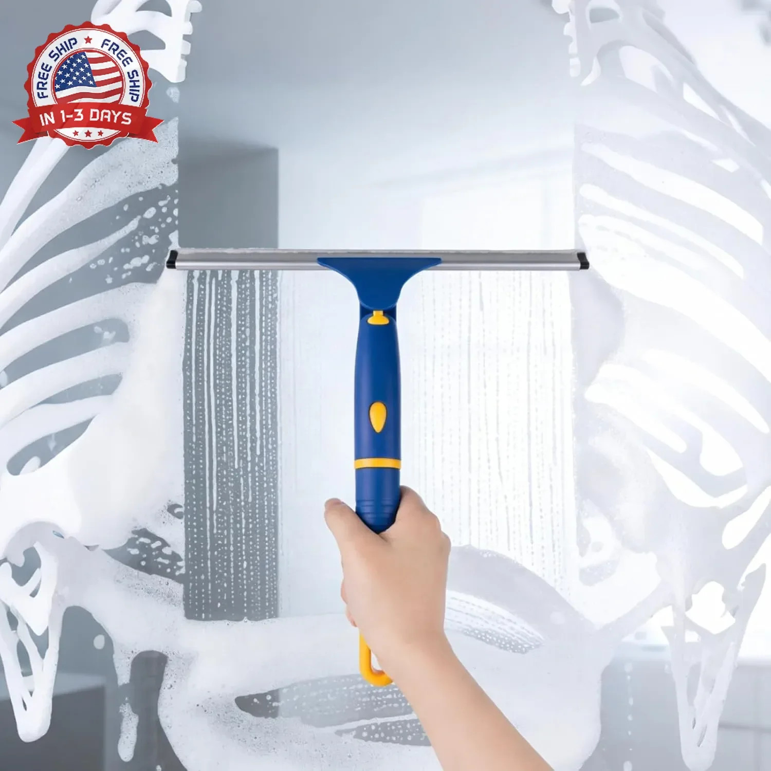 12 Inch Rotatable Shower Squeegee Heavy-Duty Rubber Blade for Bathroom Glass Cle