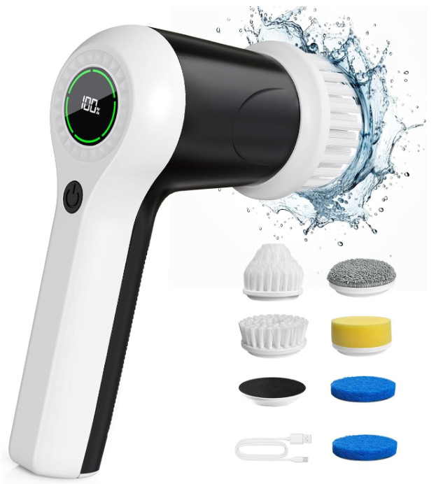 Electric Spin Scrubber, Cordless Cleaner with 6 Heads for Bath/Sink/Window