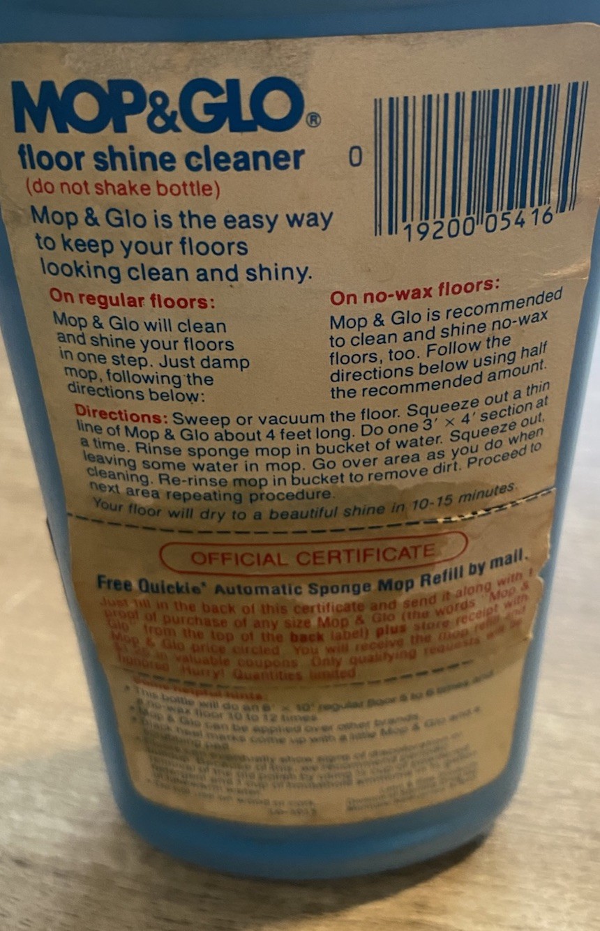 Vintage Mop & Glo Floor Shine Cleaner Movie Prop 1 Quart Bottle 32oz