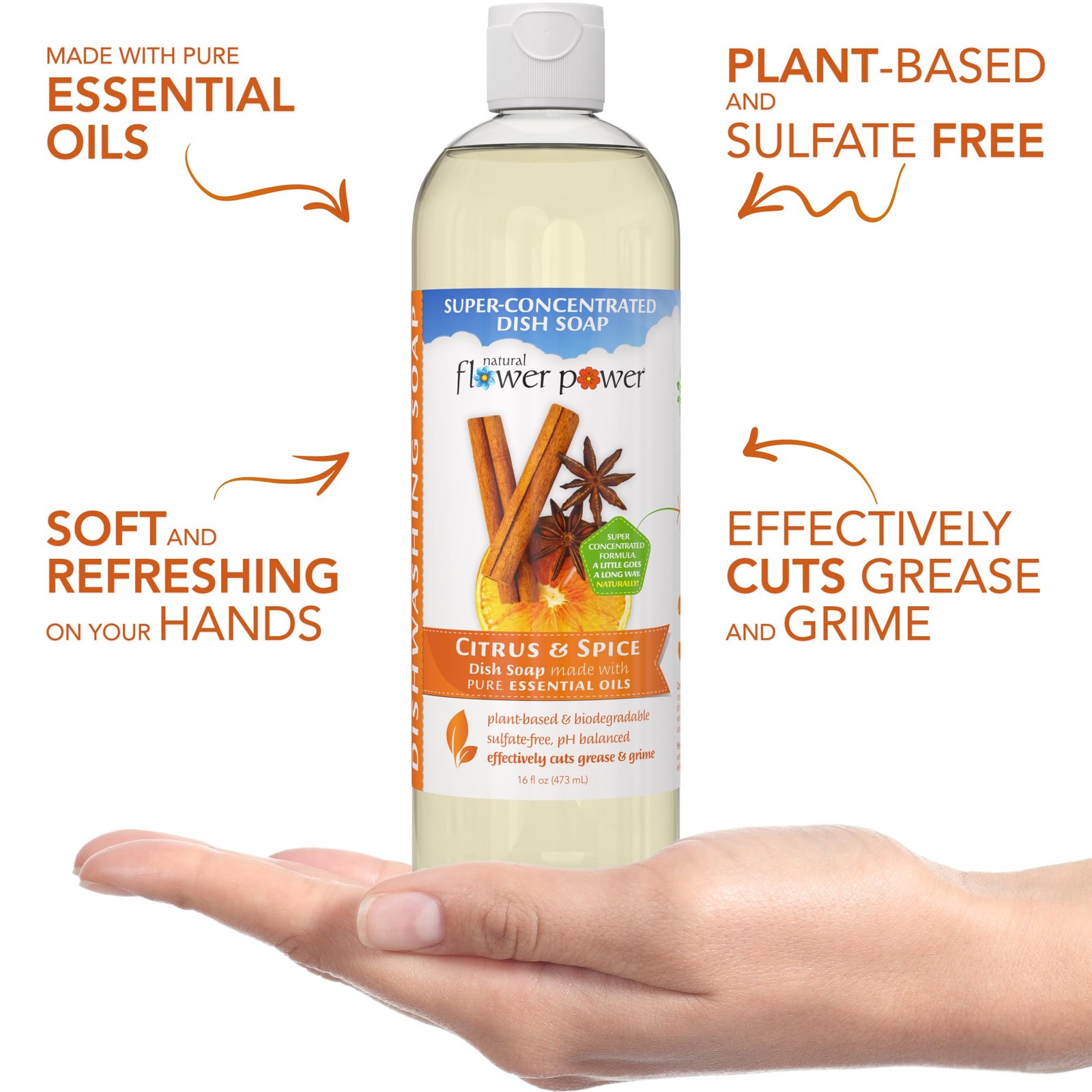 Liquid Dish Soap – Citrus & Spice – Plant-Based & Scented w/ Pure Essential O…