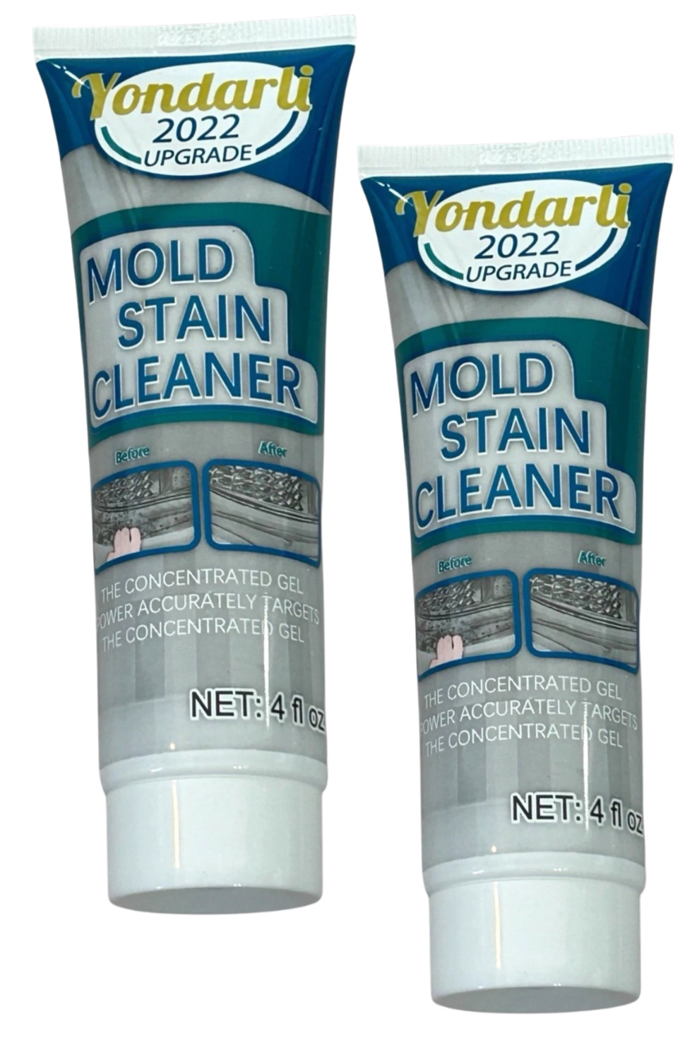 Two Mold Stain Cleaners, 2x 4oz Gel – for Bathroom Tile, Baseboards, etc.