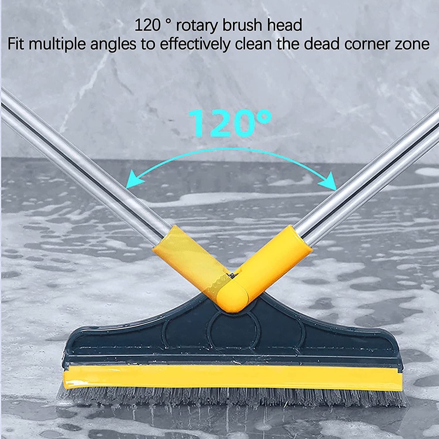 Rotating Tile Scrub Brush, 120° Angle, Bathroom Kitchen Cleaner, Squeegee, Green