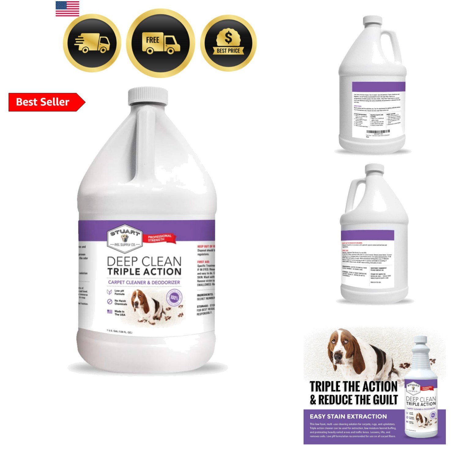 Professional Strength Deep Clean Gal. 3X Carpet Cleaner Solution & Deodorizer…