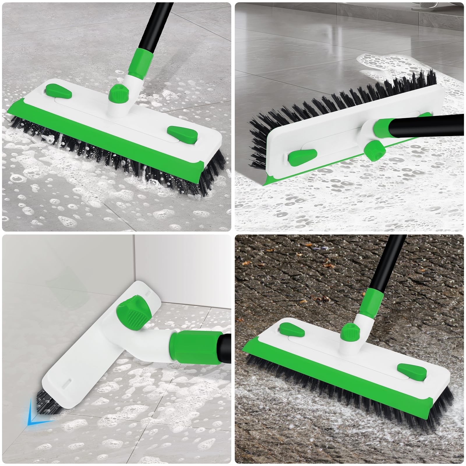 Floor Scrub Brush with Long Handle, 3-in-1 Scrape Scrubber Brush with Squeege…