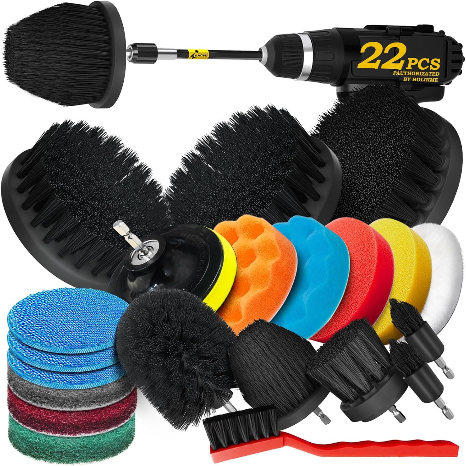 22Pack Drill Brush Attachments Set, Scrub Pads & Sponge, Buffing Pads, Power Scr