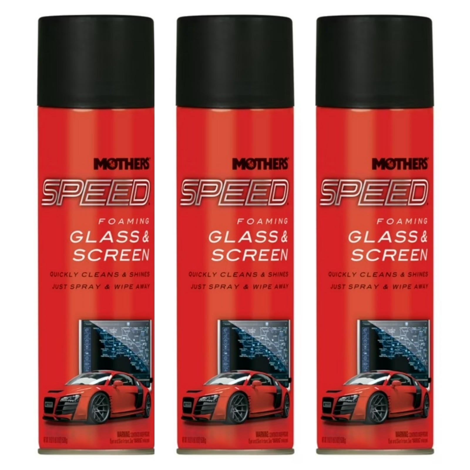 Mothers Speed Foaming Glass & Screen Cleaner 3 Pack 19oz Spray Wipe 656019