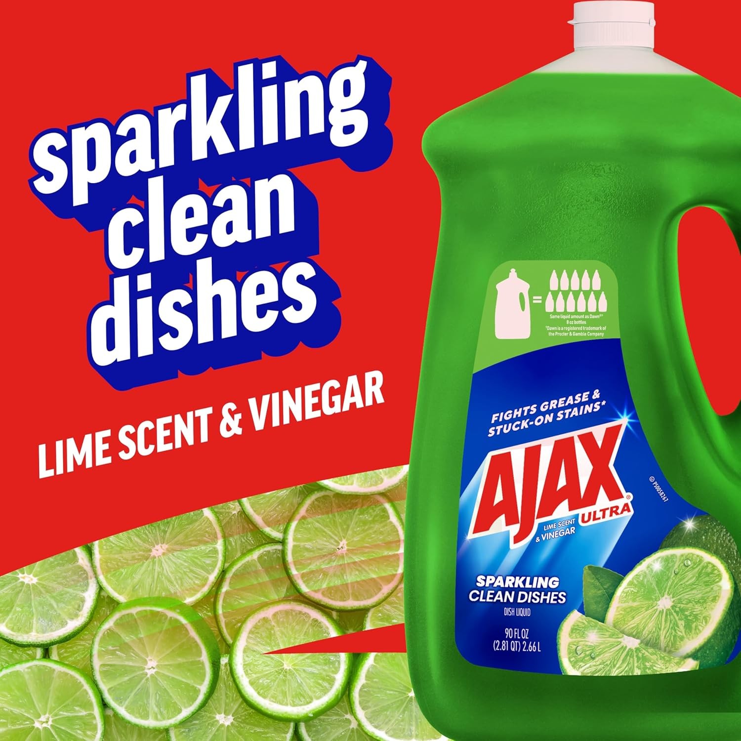 Ajax Ultra Liquid Dish Soap Vinegar & Lime Scent 90 fl oz Grease Cleaner
