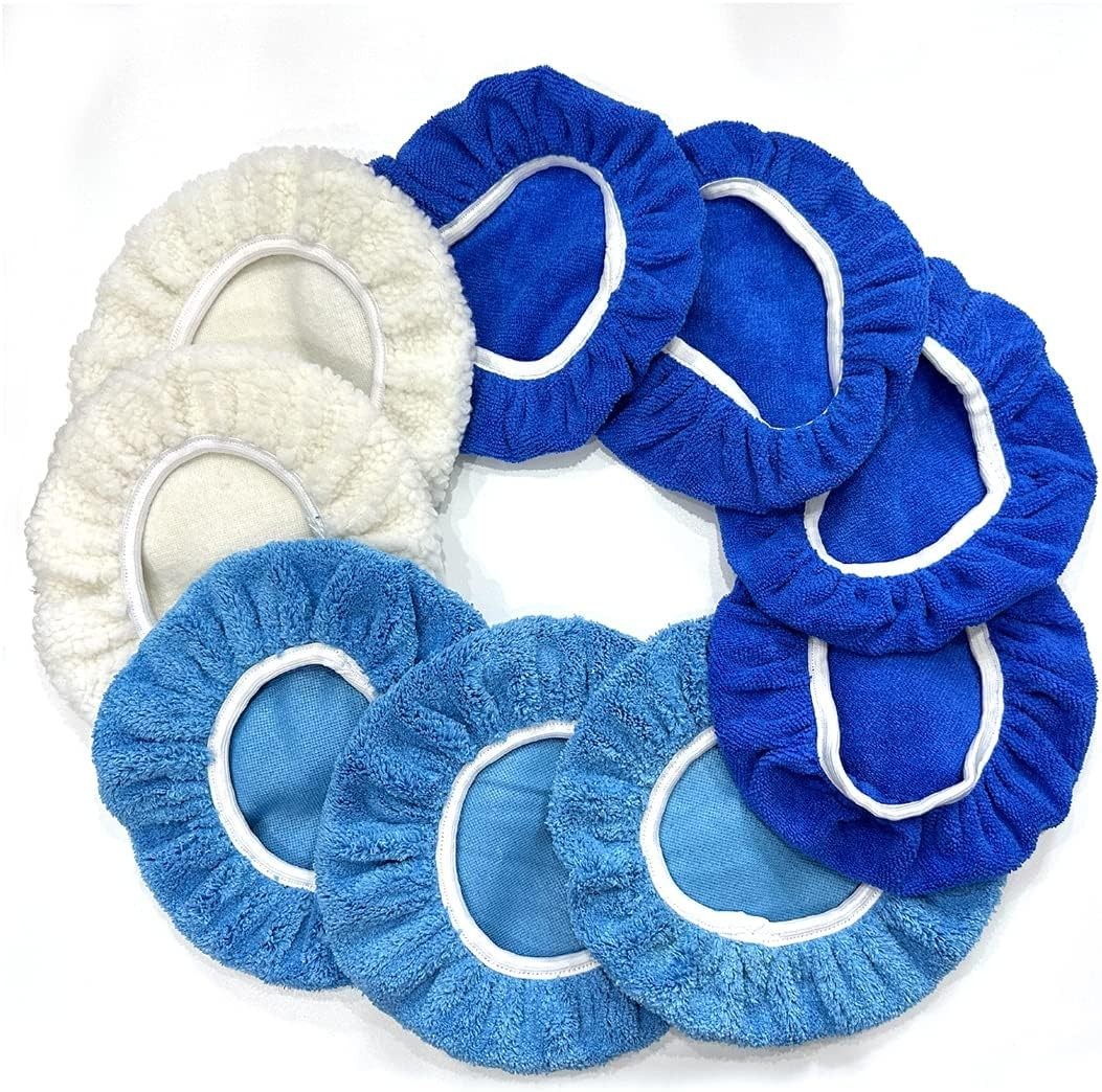 9PCS Car Buffer Polisher Pad Bonnet, 9 to 10 Inches Car Orbital Polishing Bonnet