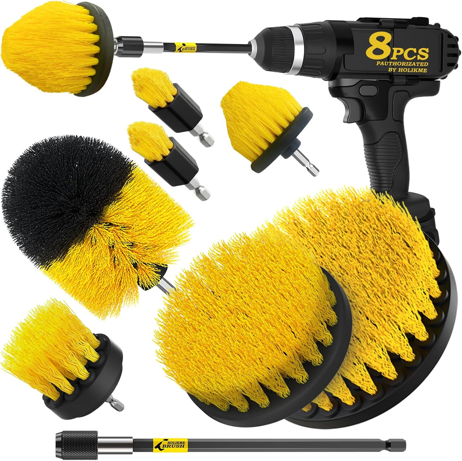 Holikme 8 Piece Drill Brush Attachments Set, Power Scrubber with Extend Long Att