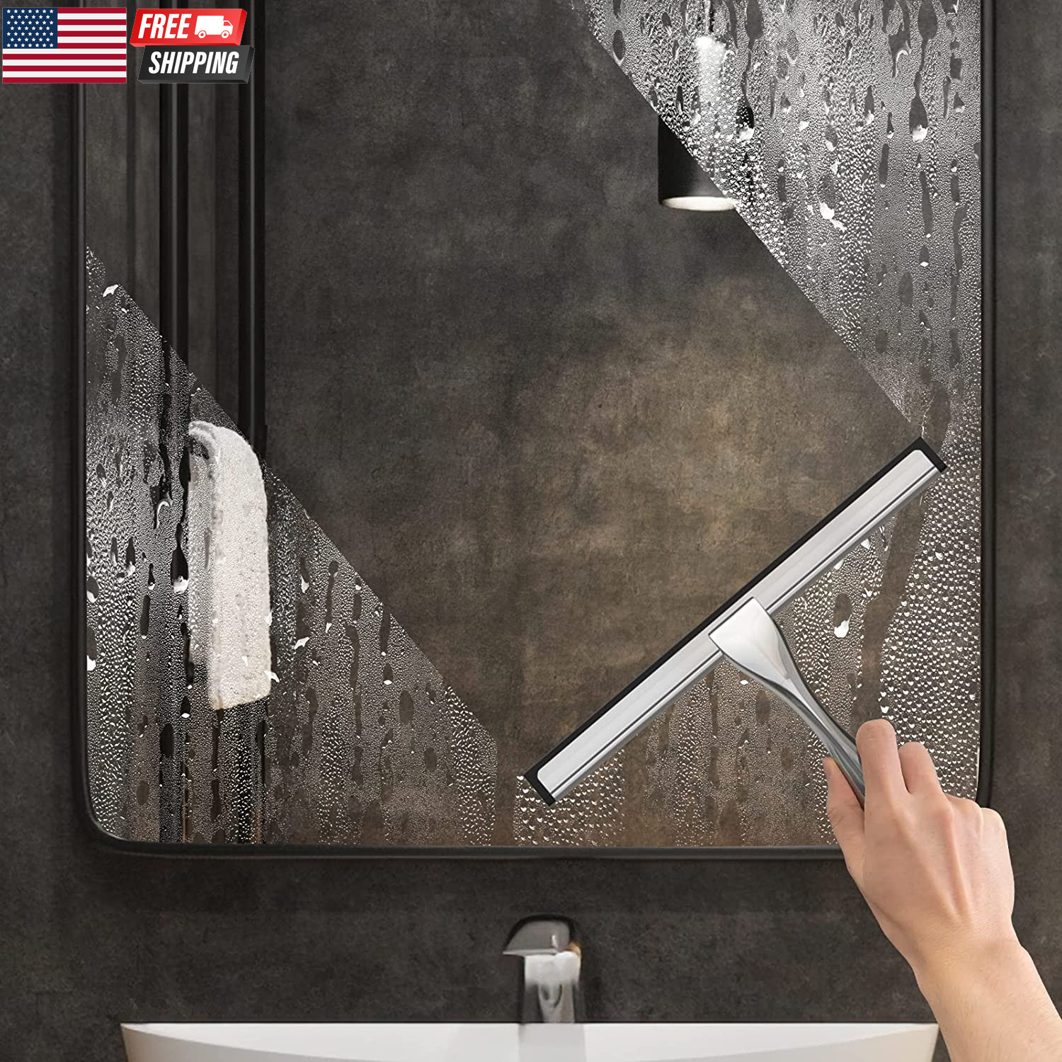 All-Purpose Stainless Steel Shower Squeegee for Shower Glass Door with 2 Adhesiv