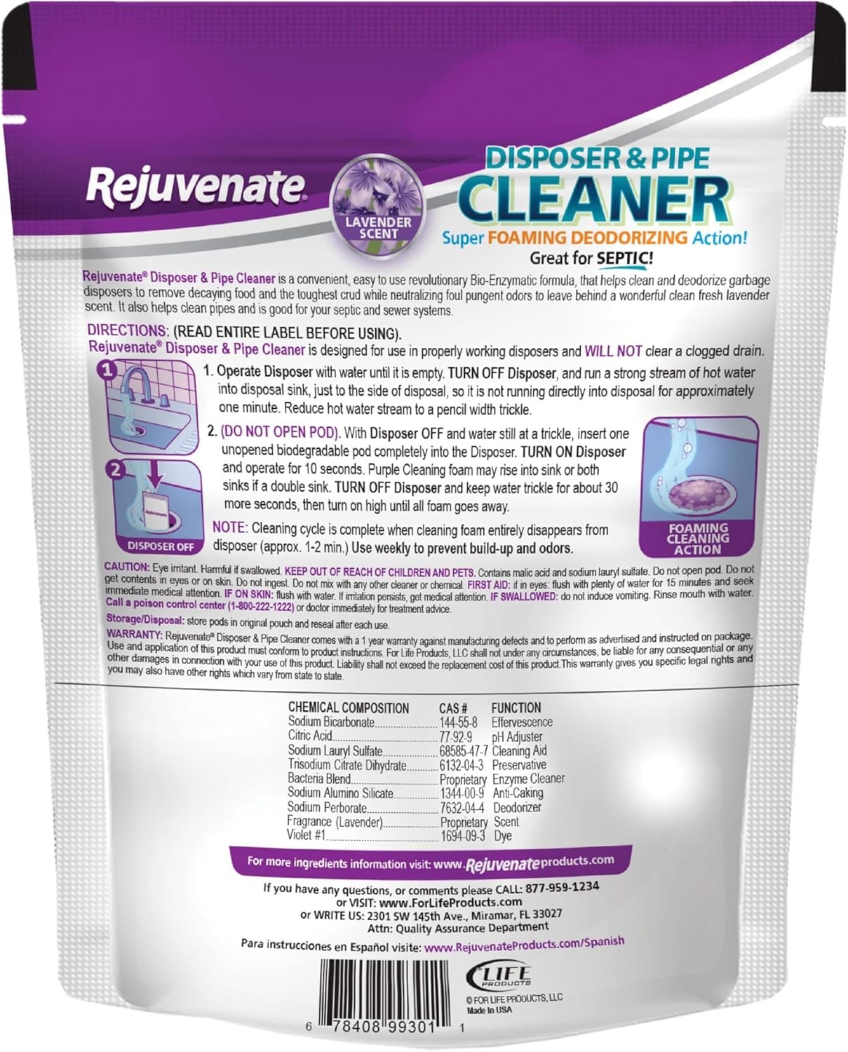 Rejuvenate Disposal Cleaner, 6 Pods, Lavender-Scented Disposal and Pipe Cleaner