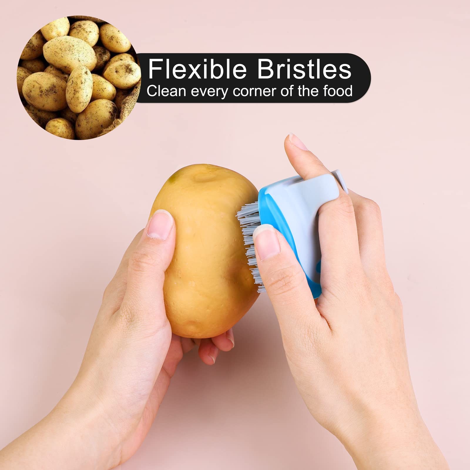 Aodaer 4 Pieces Vegetable Brush Potato Scrubber Brush Silicone Hard and Soft Sid