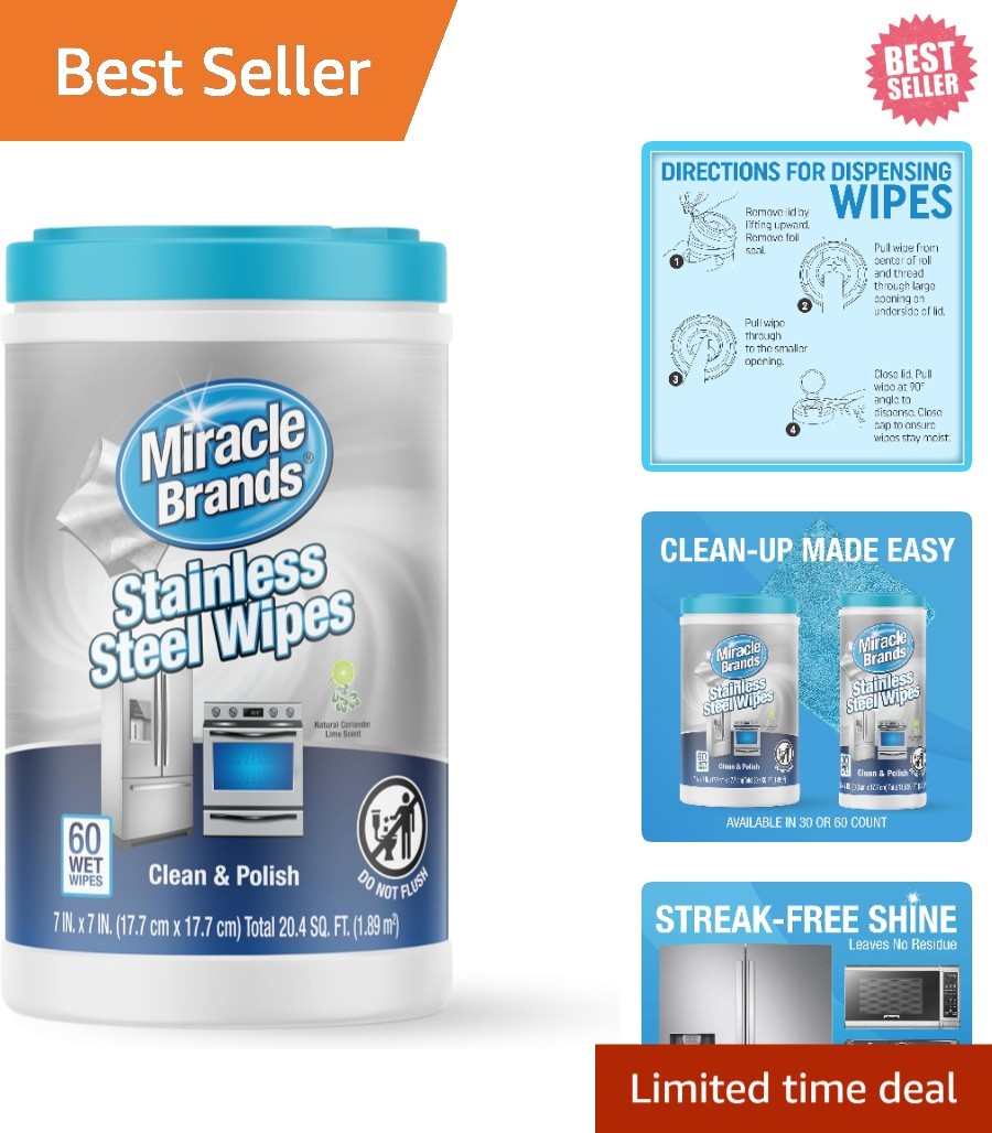 60 Count Stainless Steel Wipes – Streak-Free, Non-Abrasive Cleaning Solution