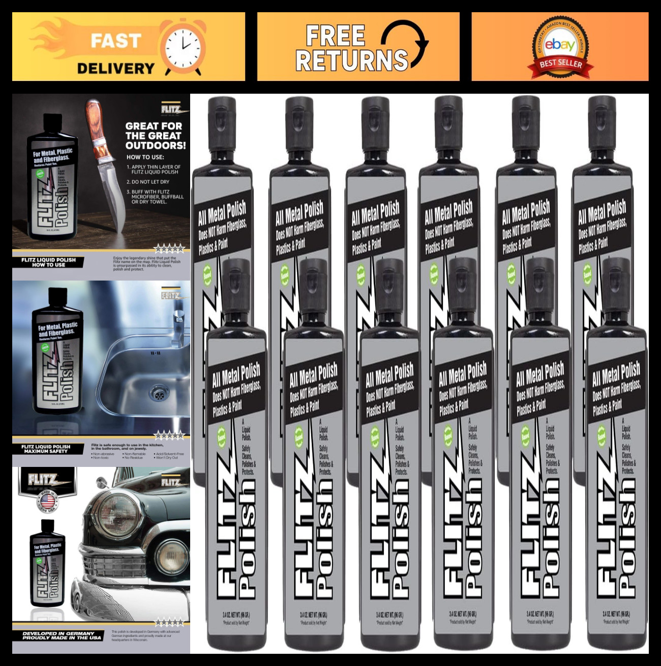 Multi-Purpose Metal Polish Liquid 3.4oz – Tarnish Remover for Aluminum, Chrome,