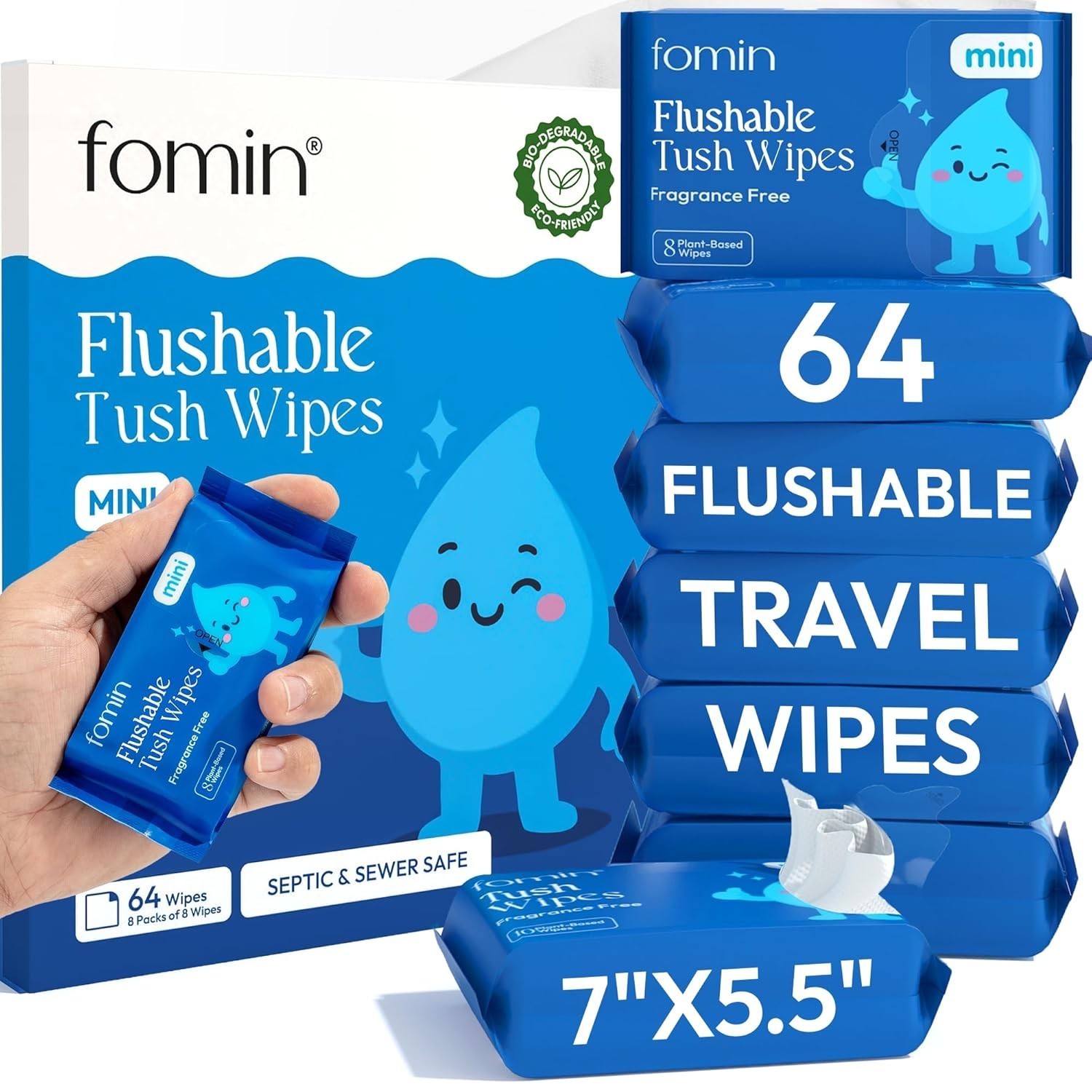 Luxury Flushable Wipes – 64 Count Unscented, pH Balanced for Sensitive Skin