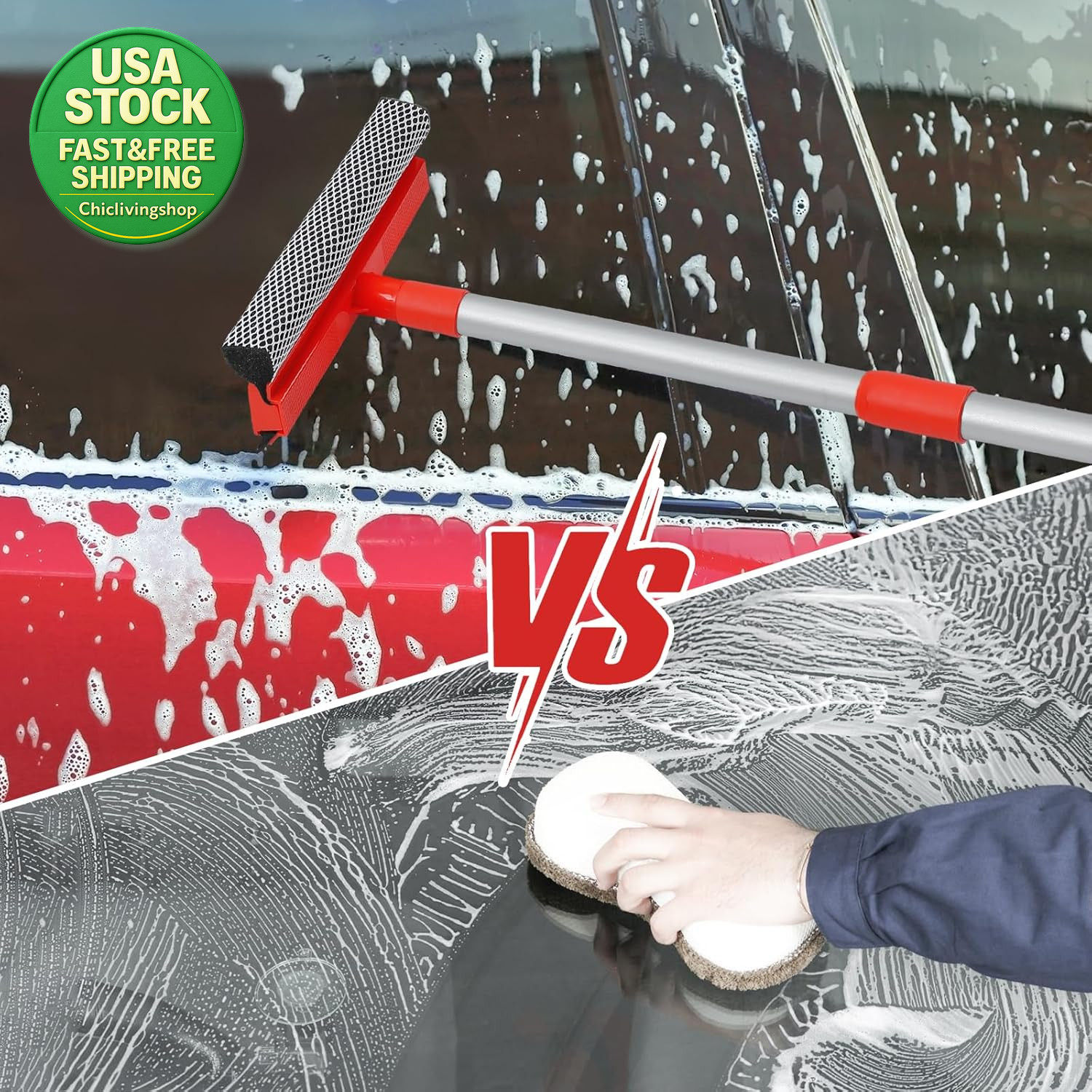 Windshield Cleaner Squeegee Tool 2 in 1 Extendable Handle 18-28.5 Inch