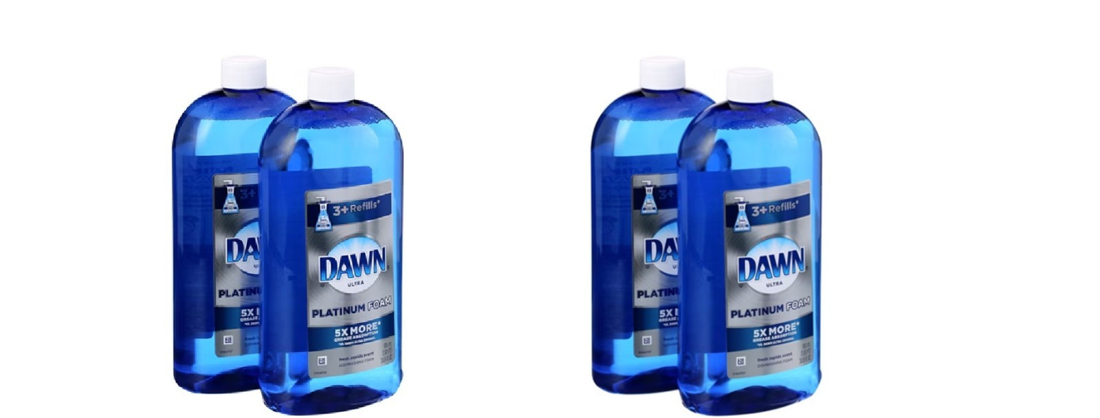 4 NEW Dawn PLATINUM Foam Dishwashing Foam Refill Fresh Rapids 30.9 FL OZ