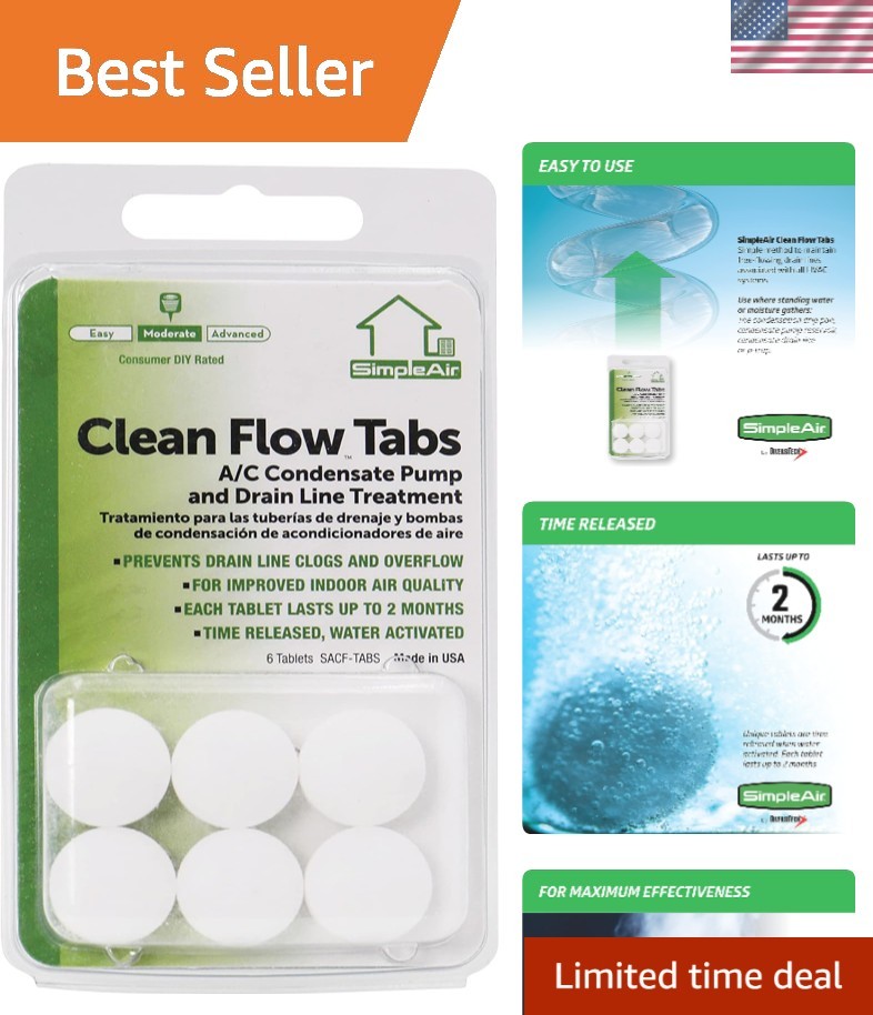 Eco-Friendly Drain Line Clean Flow Tabs – 6 Unscented Tabs for Clog-Free HVAC