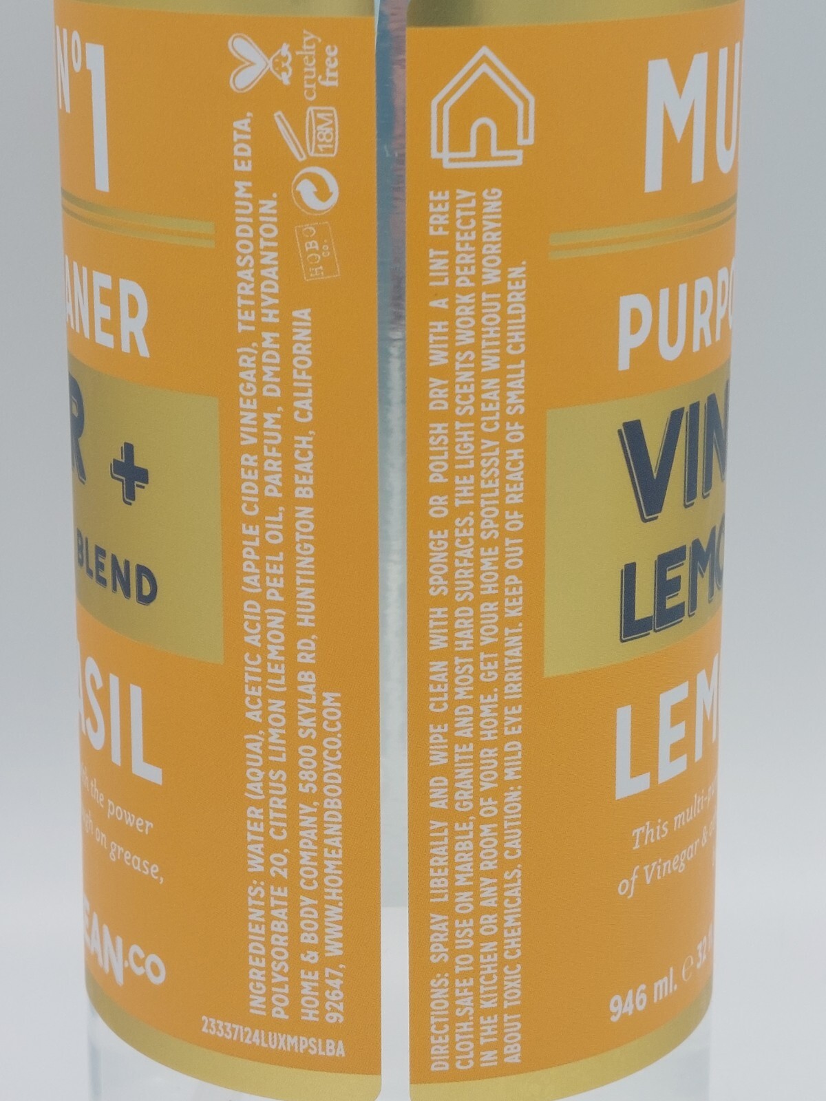 2 Lux Clean Vinegar & Lemon Oil Basil No 1 Multi-Purpose Spray Cleaner 32 fl oz