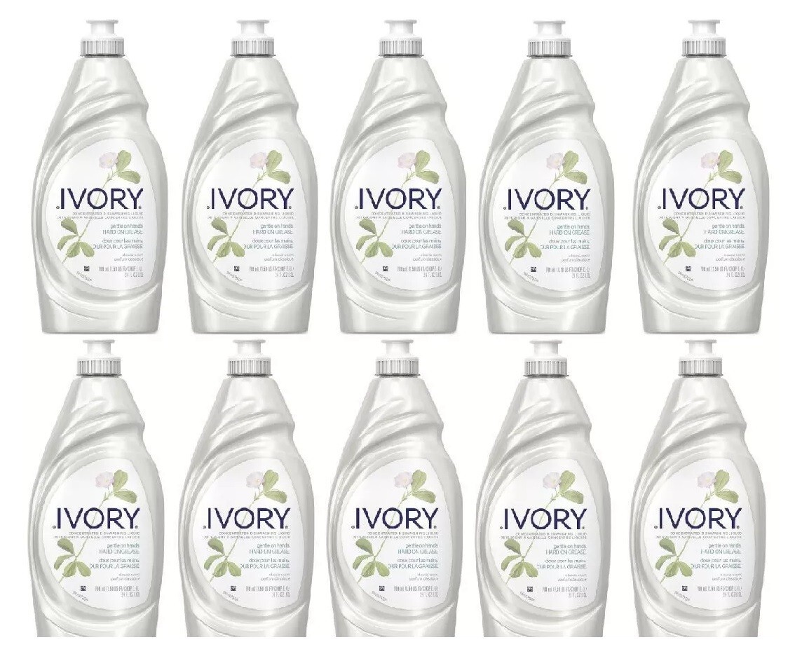 Ivory Dish Detergent 24 oz. Bottle Liquid Classic Scent Cleans dishes, 10 Count