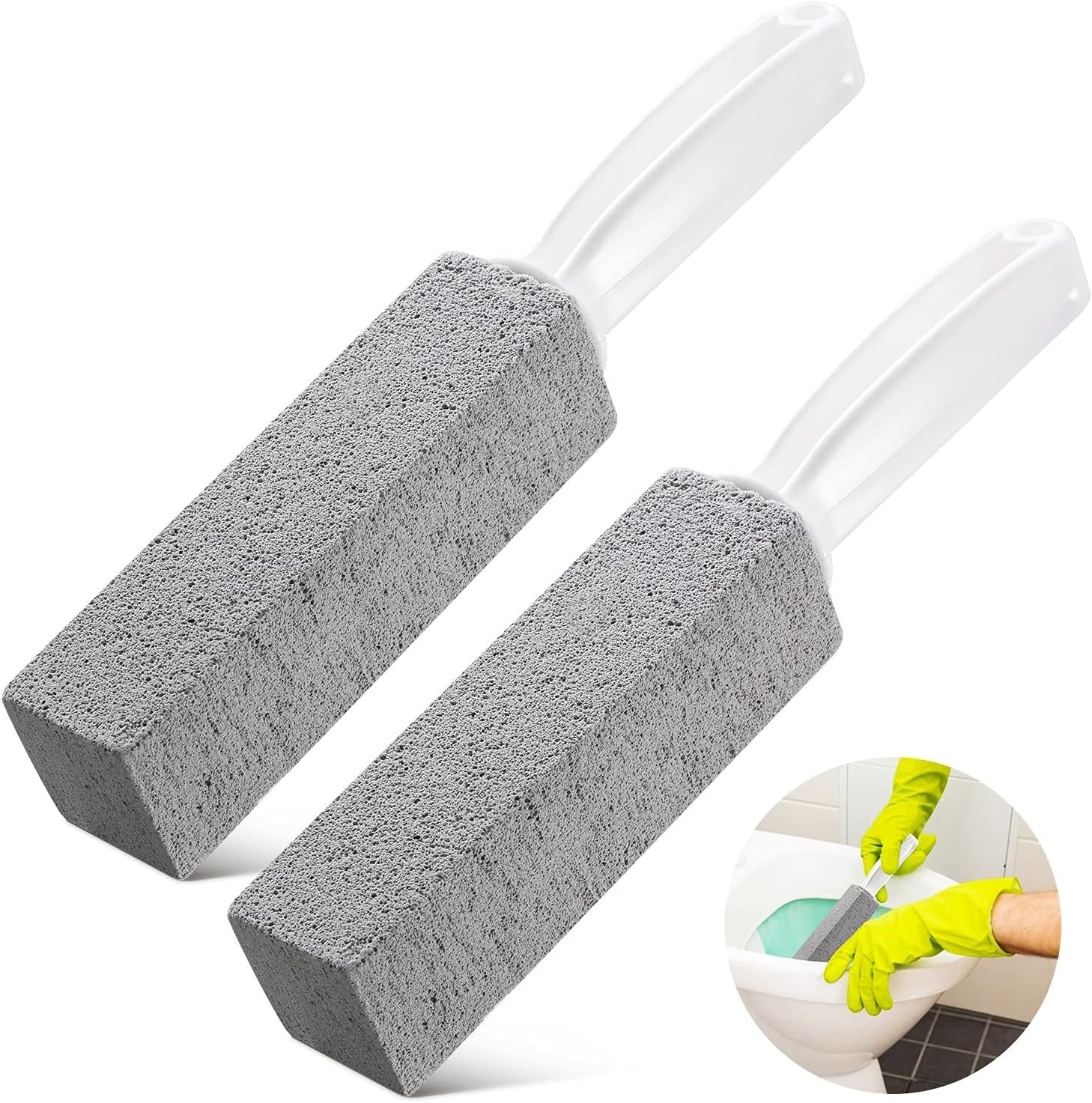 2 Pack Pumice Stone Toilet Bowl Cleaner with Handle, Hard Water Ring Remo
