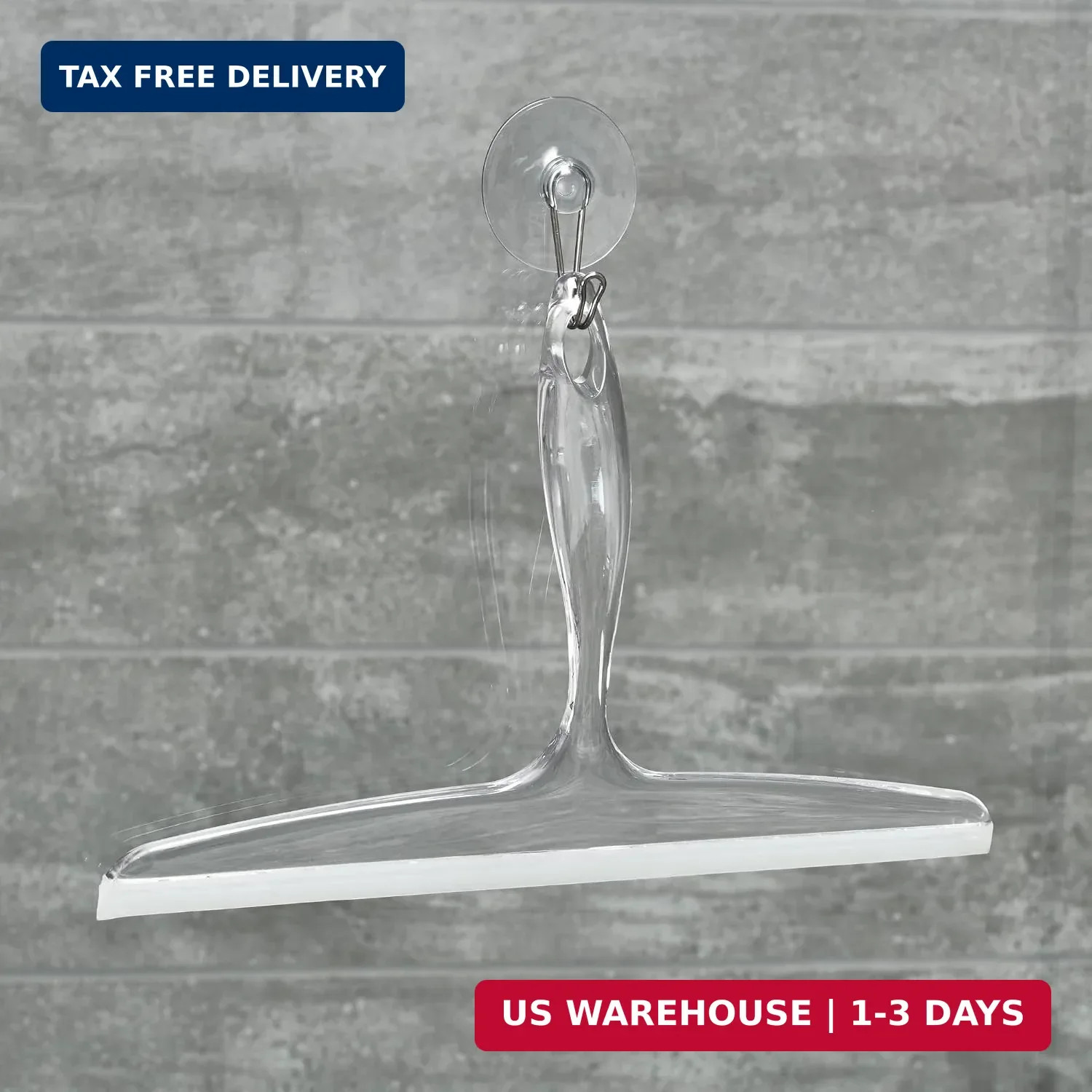 iDesign Plastic Bath Squeegee for Glass with Suction Hook Holder – 12″, Clear