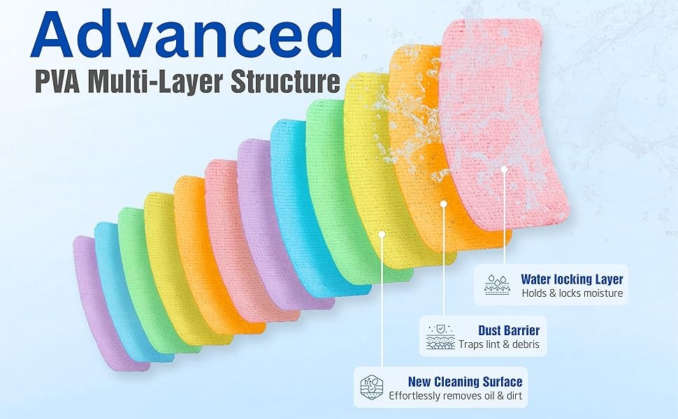 LEAVAQ Peelable Microfiber Sponges 4 Pack – 12-Layer Tear Away PVA Cleaning