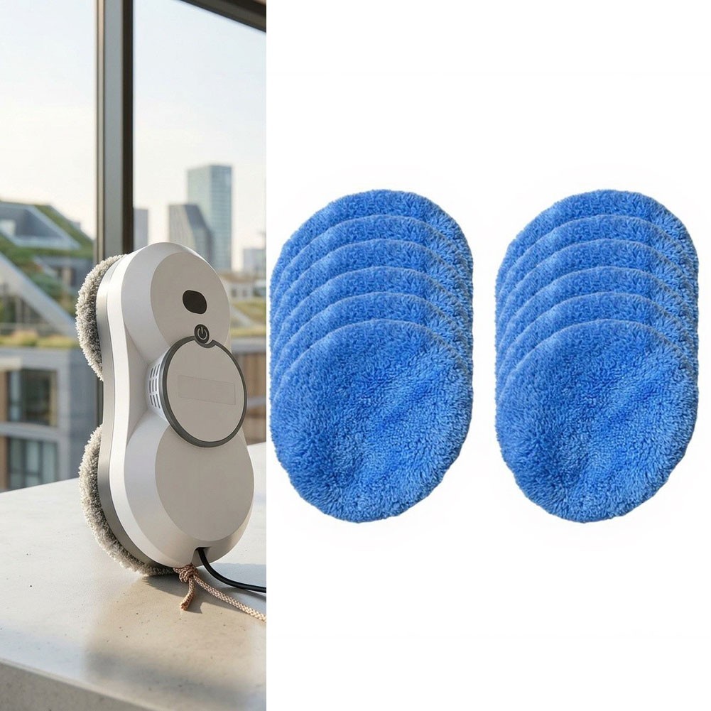 Round For Window Cleaner Robot Replacement Pads Microfiber 12 Pieces Blue