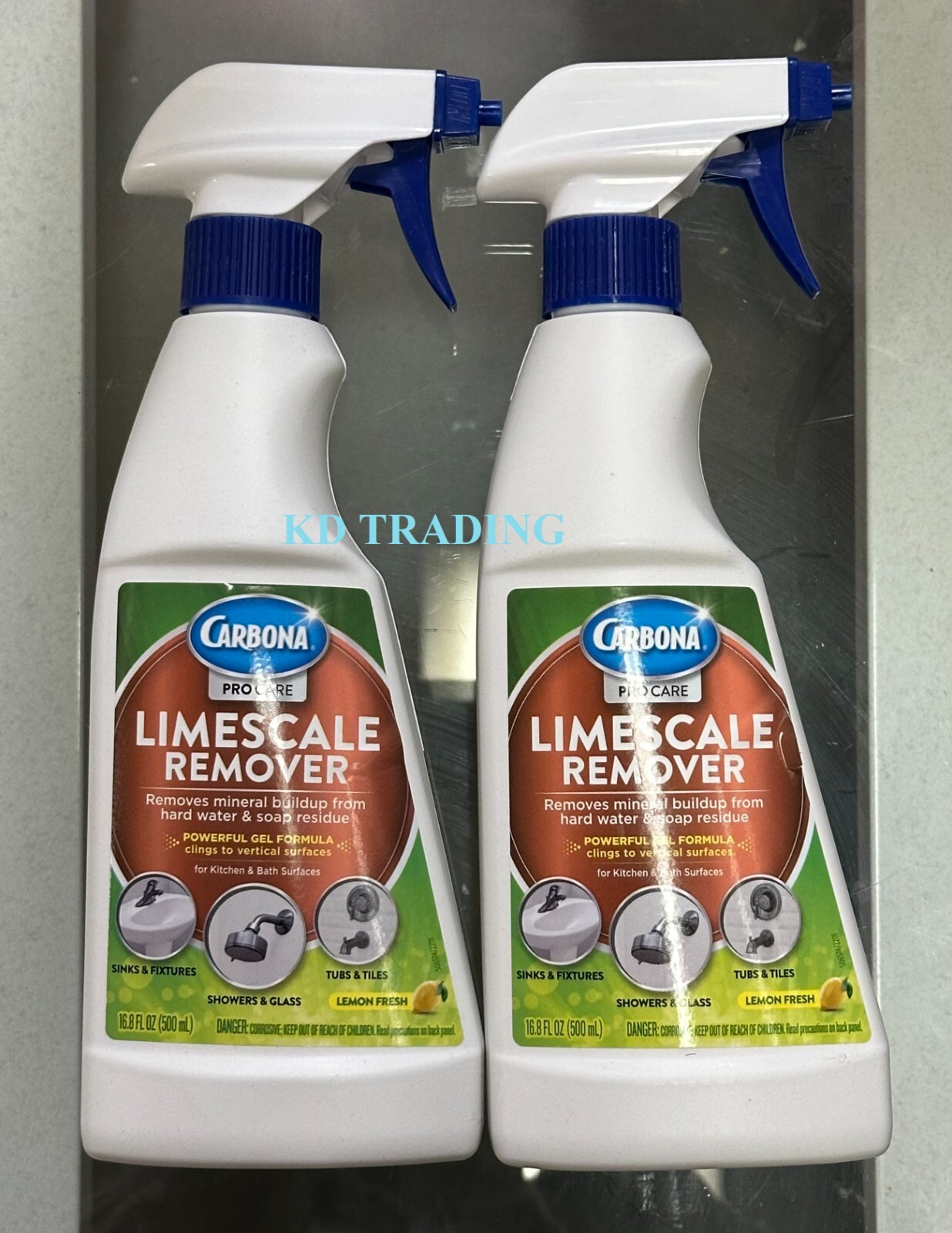 (2-Pk) CARBONA Sink Shower Glass Tubs Tiles Bath LIMESCALE REMOVER Lemon Fresh