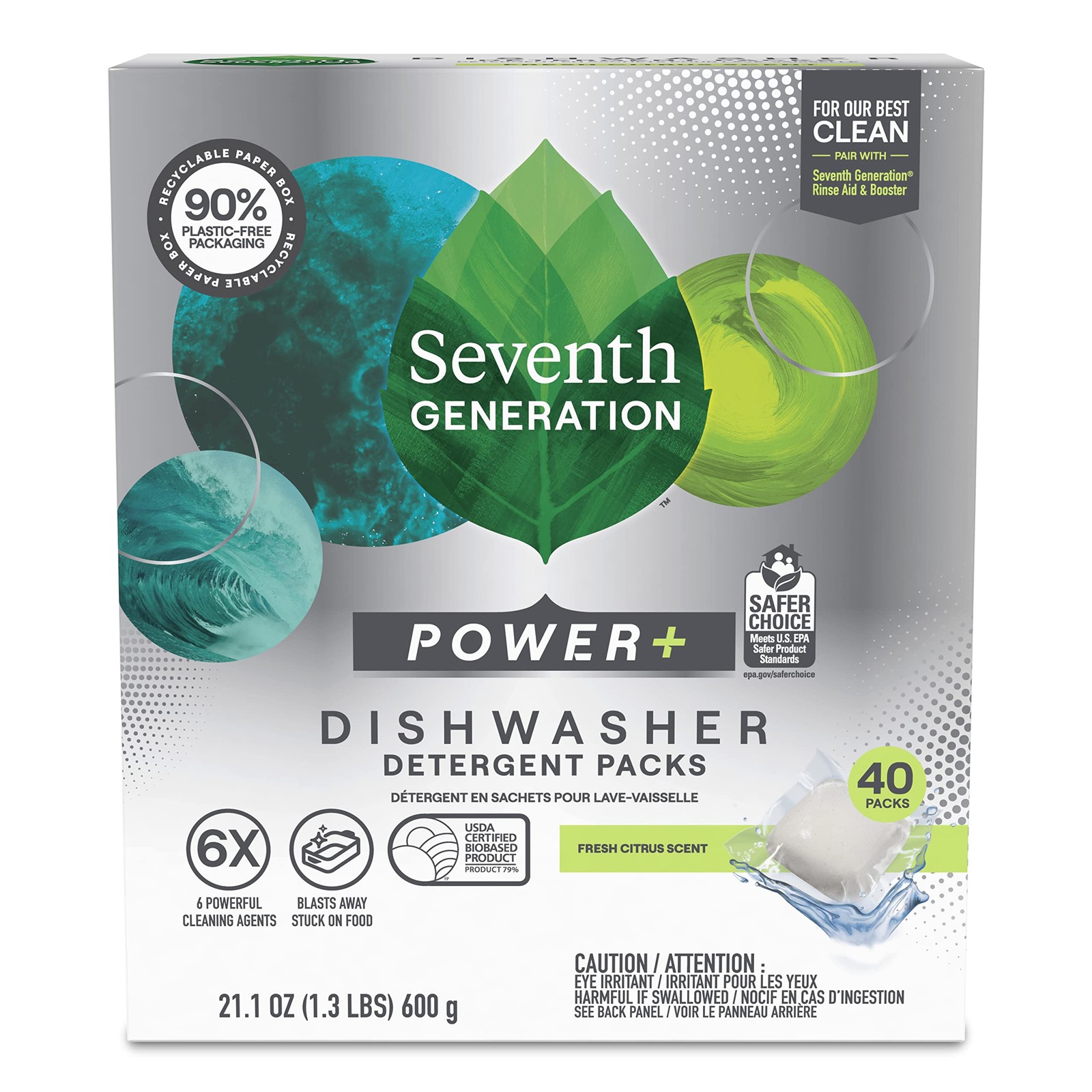 Seventh Generation Dishwasher Detergent Packs 40 Count Plant Based Clean Power