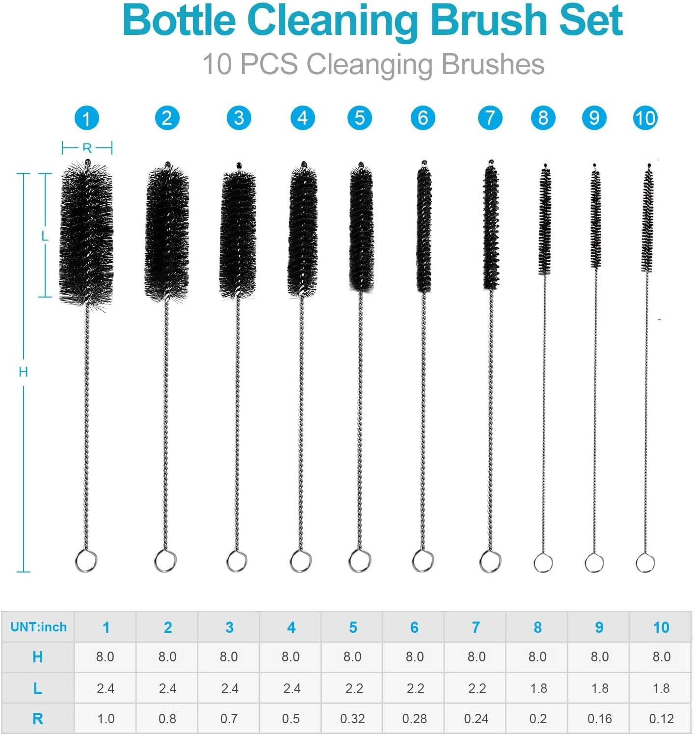 Nylon Straw Brush Cleaner Bottle Tube Pipe Small Long Cleaning 10Pcs Set USA