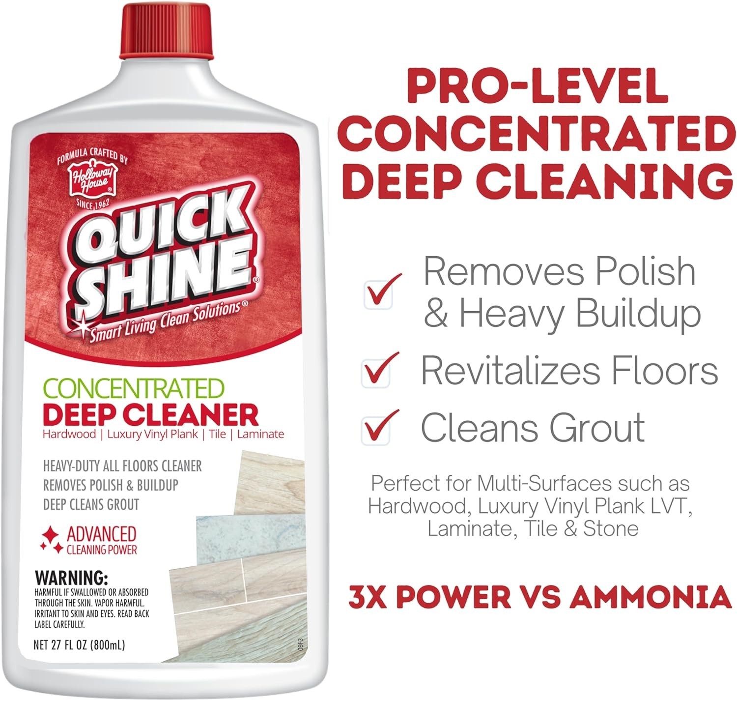 Quick Shine Multi Surface Deep Floor Cleaner and Wax Remover 27Fl oz,Pack of …