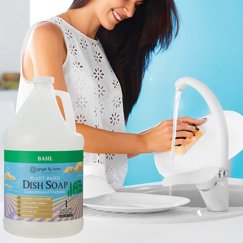PlantBased Liquid Dish Soap Refill, Concentrated, Max Grease Power, Basil Scent